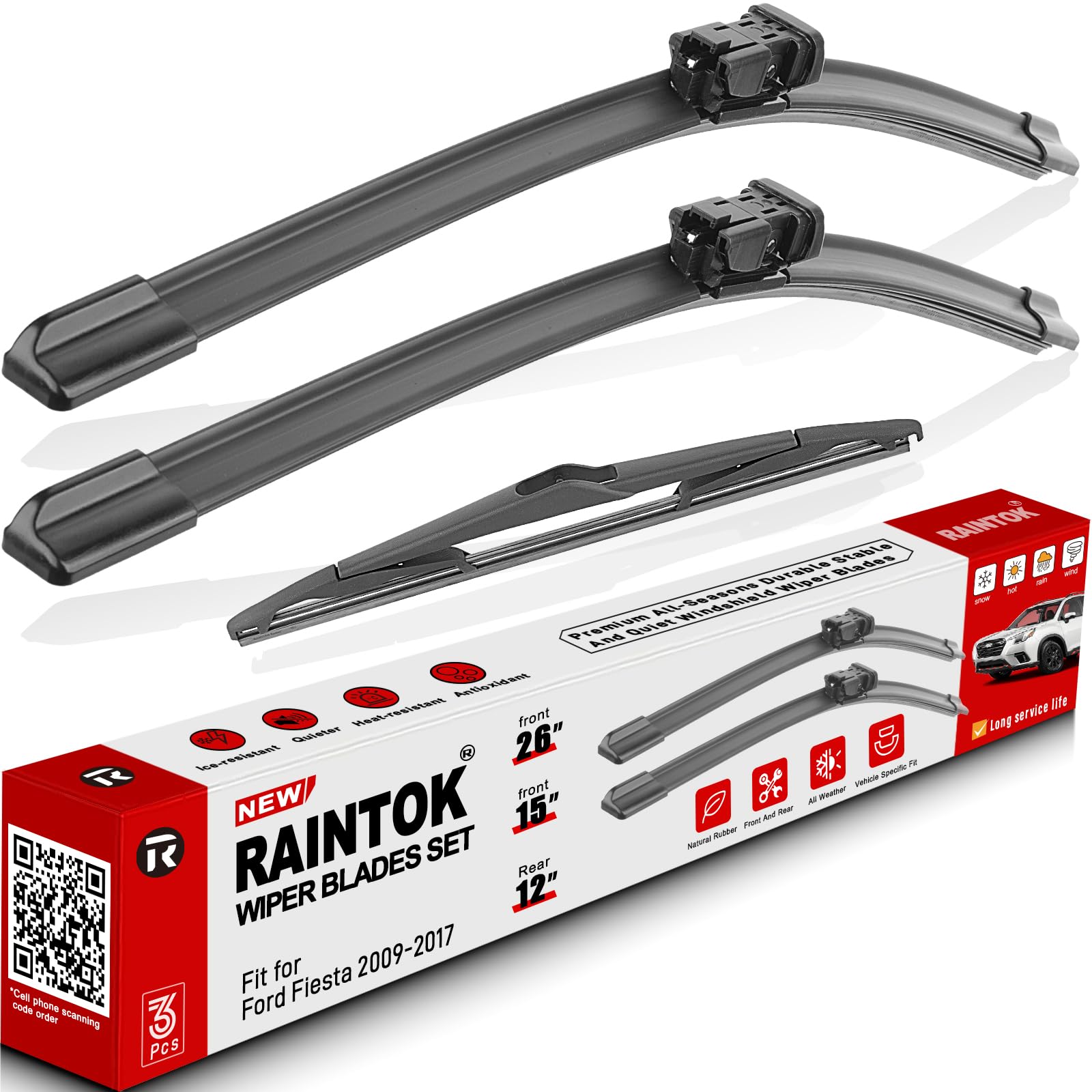 Raintok Windshield Wiper Blades Replacement For 2009-2017 Ford Fiesta Original Factory Quality Front Rear Wipers Blade Set For M
