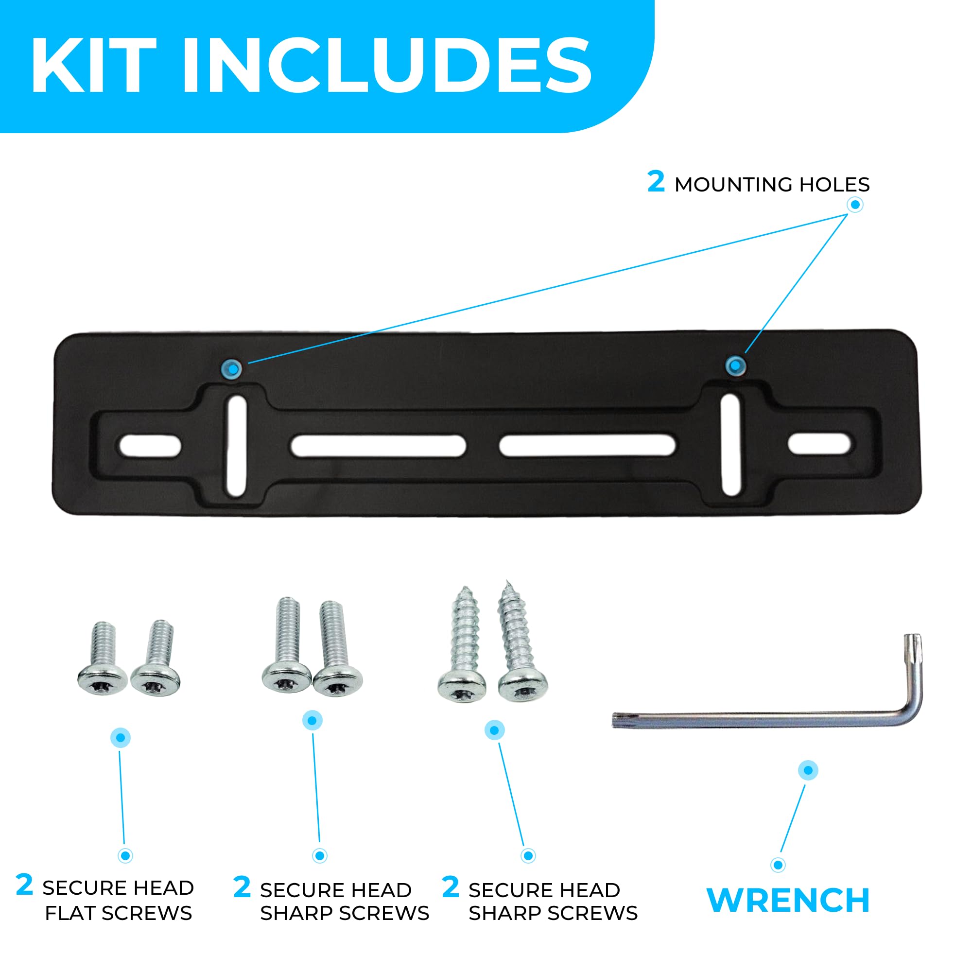Front Bumper License Plate Mount Bracket For Hyundai & 6 Secure Screws & Wrench Kit