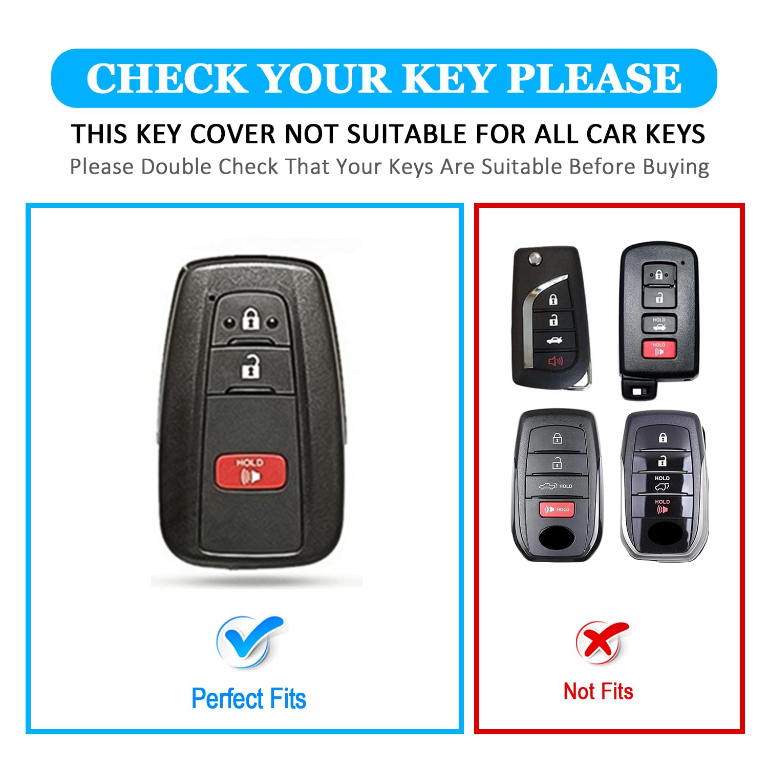 MILD EAST Toyota 4Runner Key Fob Cover - Soft TPU Protection, 3 Button, Keychain, Compatible with 2016-2024 Models, Blue