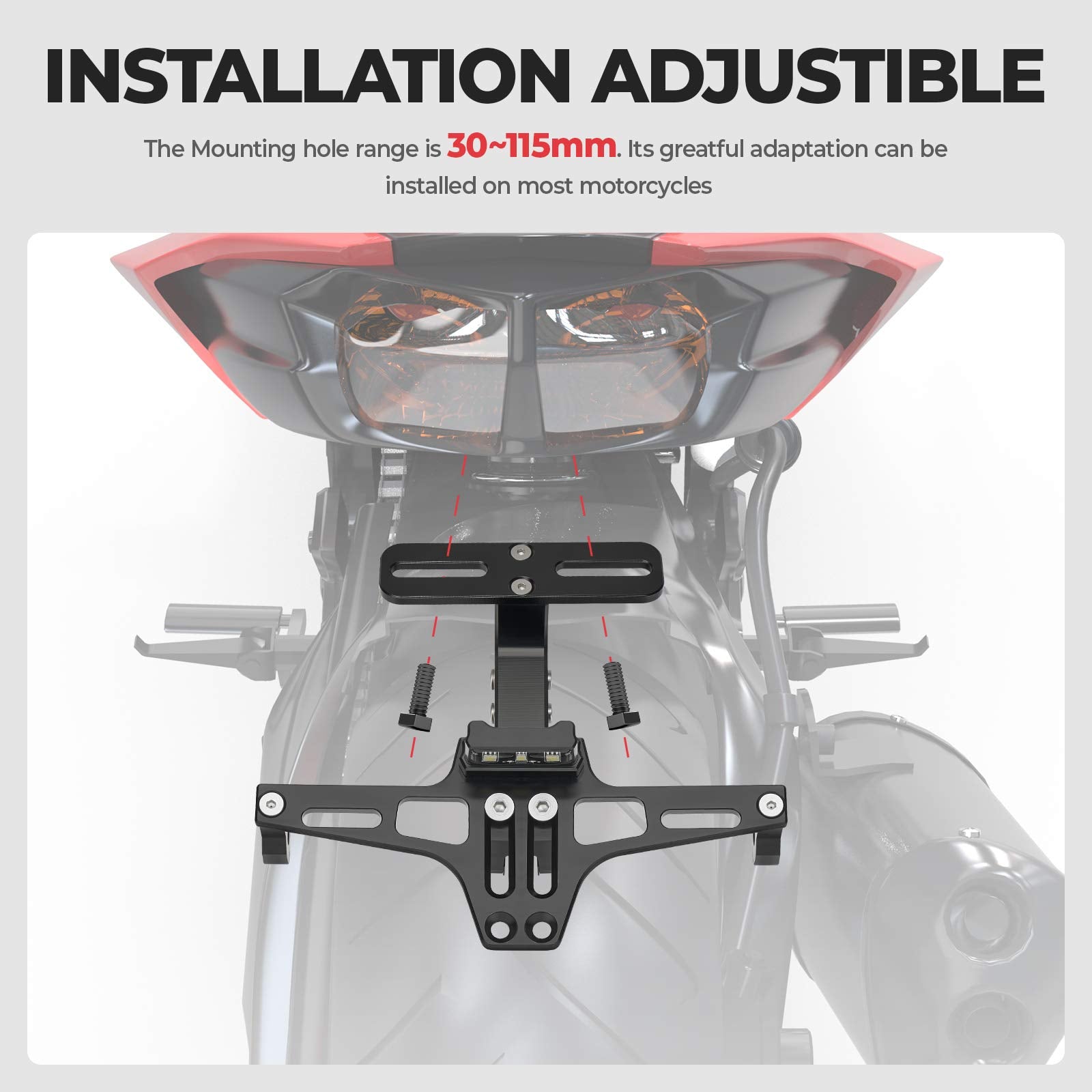 Kemimoto Motorcycle License Plate Bracket Fender Eliminator Kit Universal Motorcycle Tail Tidy Motorcycle License Plate Holder M