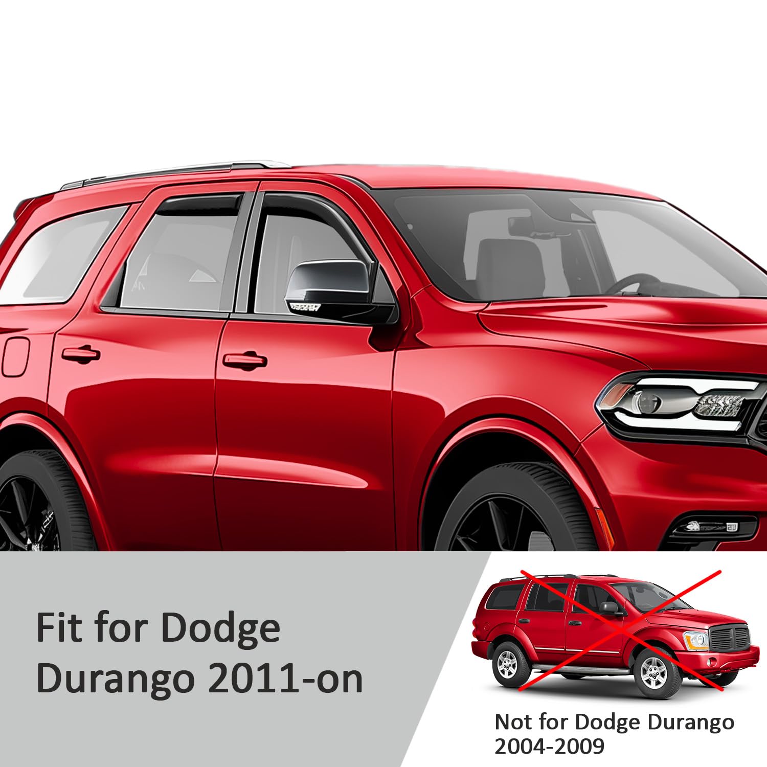 Voron Glass In-Channel Extra Durable Rain Guards For Dodge Durango 2011-2025, Window Deflectors, Vent Window Visors, 4 Pieces -