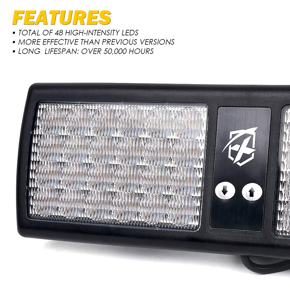 Xprite 48LED Visor Strobe Lights - Red & Blue Emergency Warning for Police, Firefighters, Trucks - Model 52019-RB