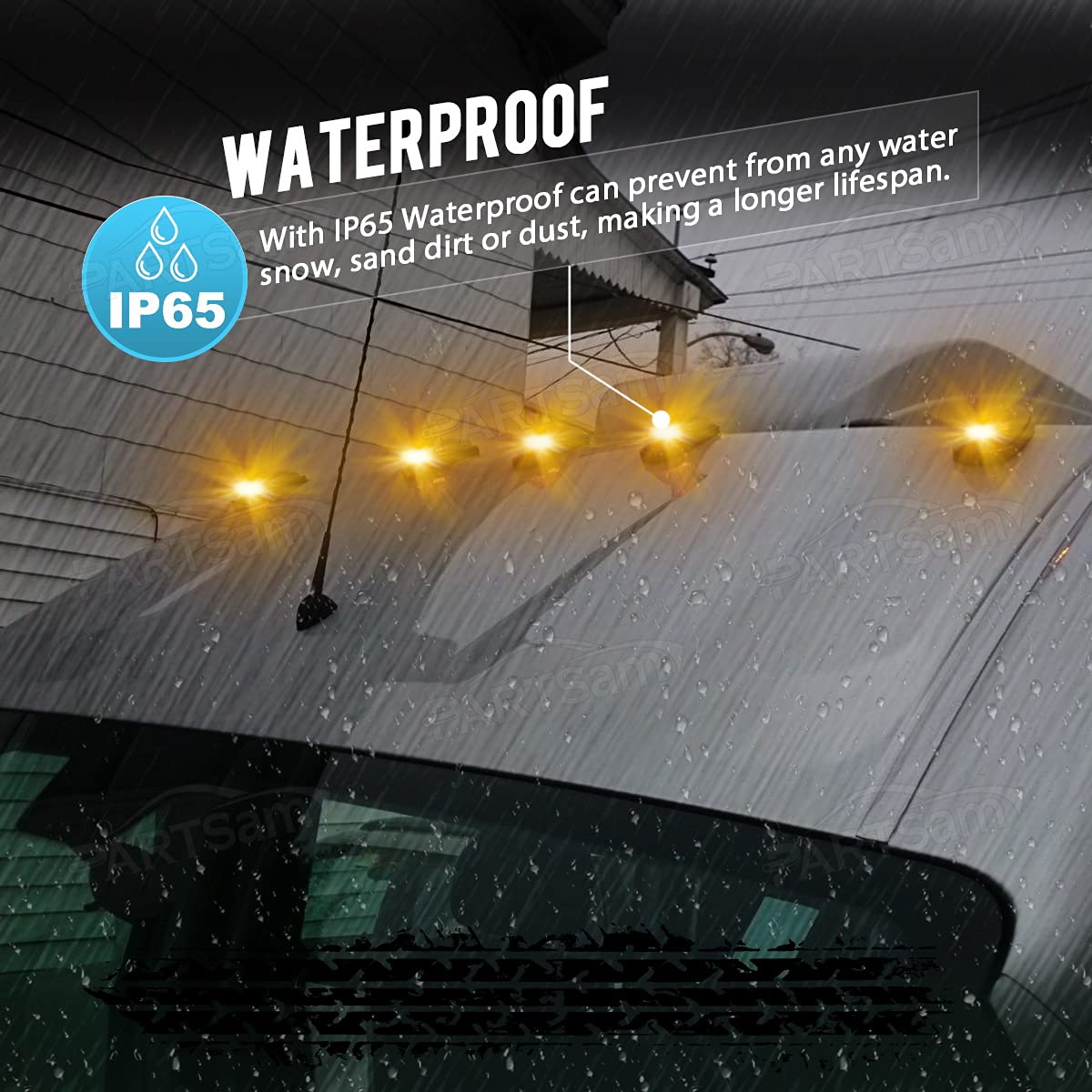 Partsam Amber Teardrop Cab Light - 9 LED Clearance Lights for Trucks, Vans & RVs - DOT Compliant, Front/Rear with Wiring Pack