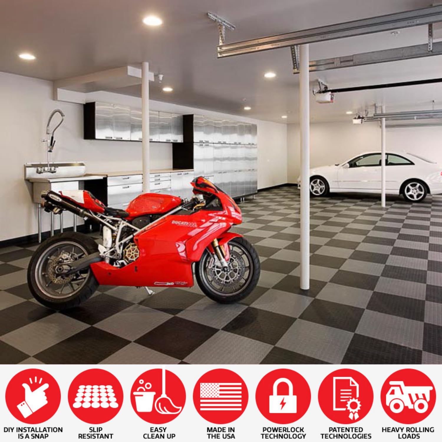 Big Floors GarageDeck Coin Pattern Tiles - Durable Copolymer Interlocking Non-Slip - 12 Pack of 12 x 12" - Alloy Color