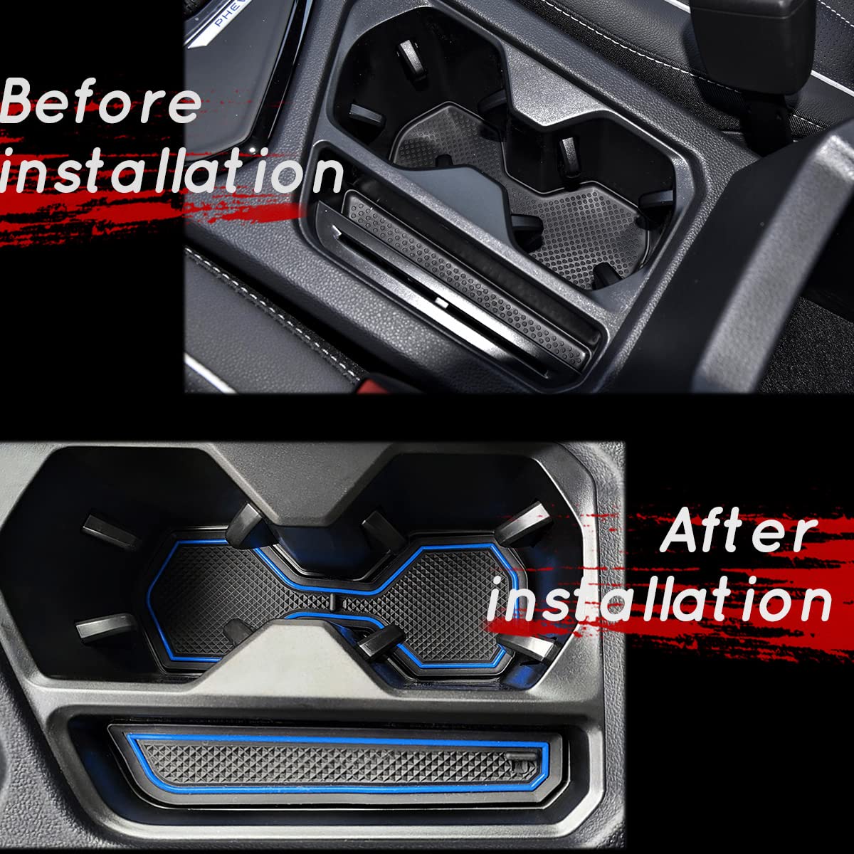 Auovo Cup Holder Inserts Liners for VW Taos 2022-2024, Blue Rubber, 5pcs Custom Fit Interior Mats