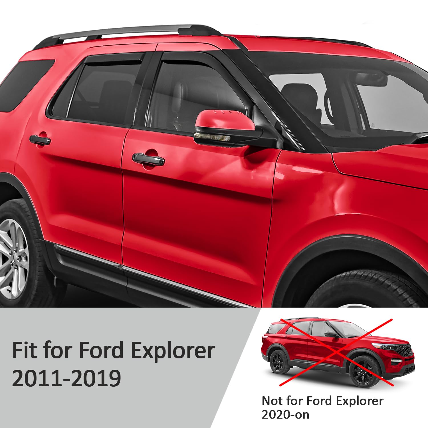 Voron Glass In-Channel Extra Durable Rain Guards For Ford Explorer 2011-2019, Window Deflectors, Vent Window Visors, 4 Pieces -