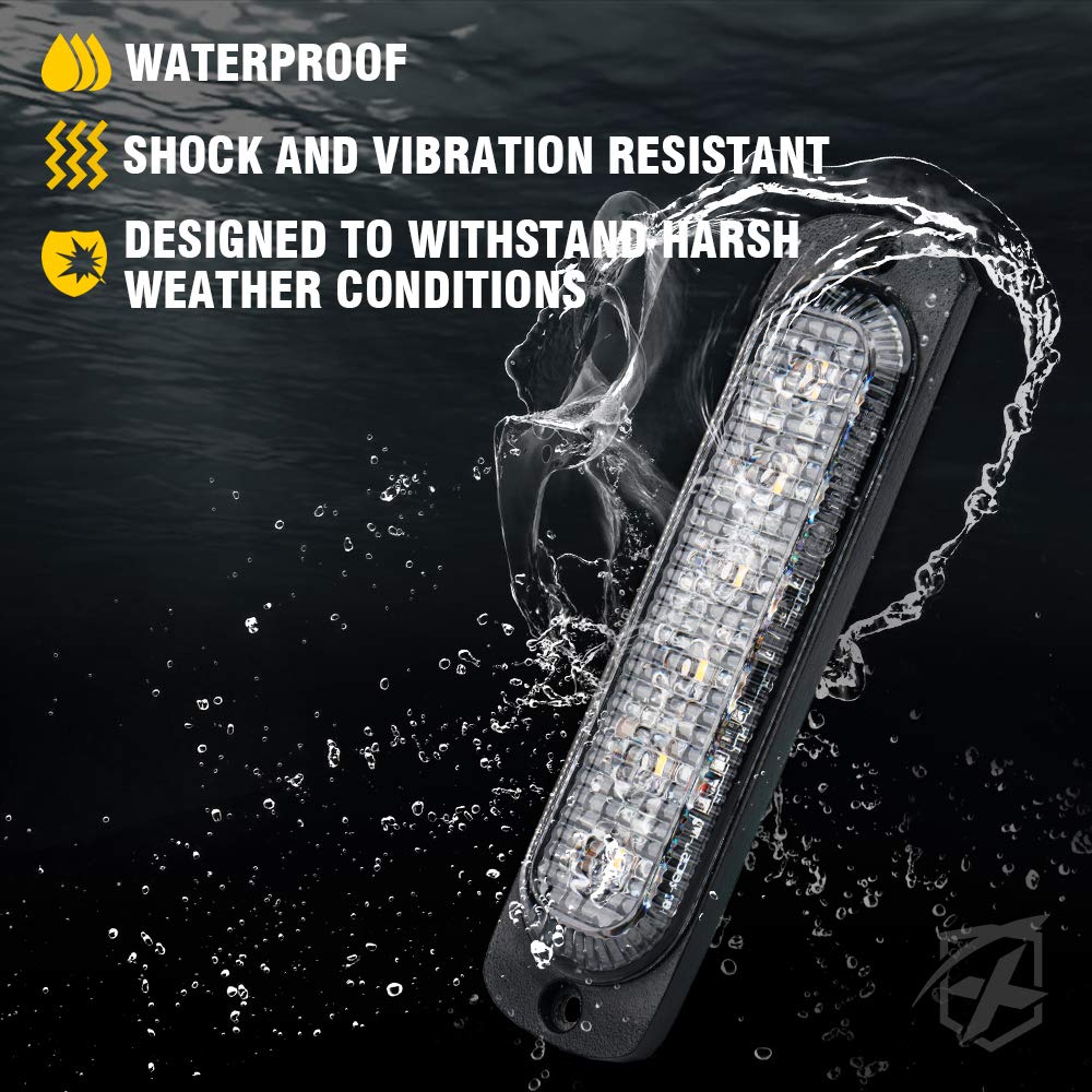 Xprite 4Pcs Led Emergency Strobe Lights,Amber White 6- Led Surface Mount Flashing Strobe Lights, Sync Feature Ultra Slim Grill L