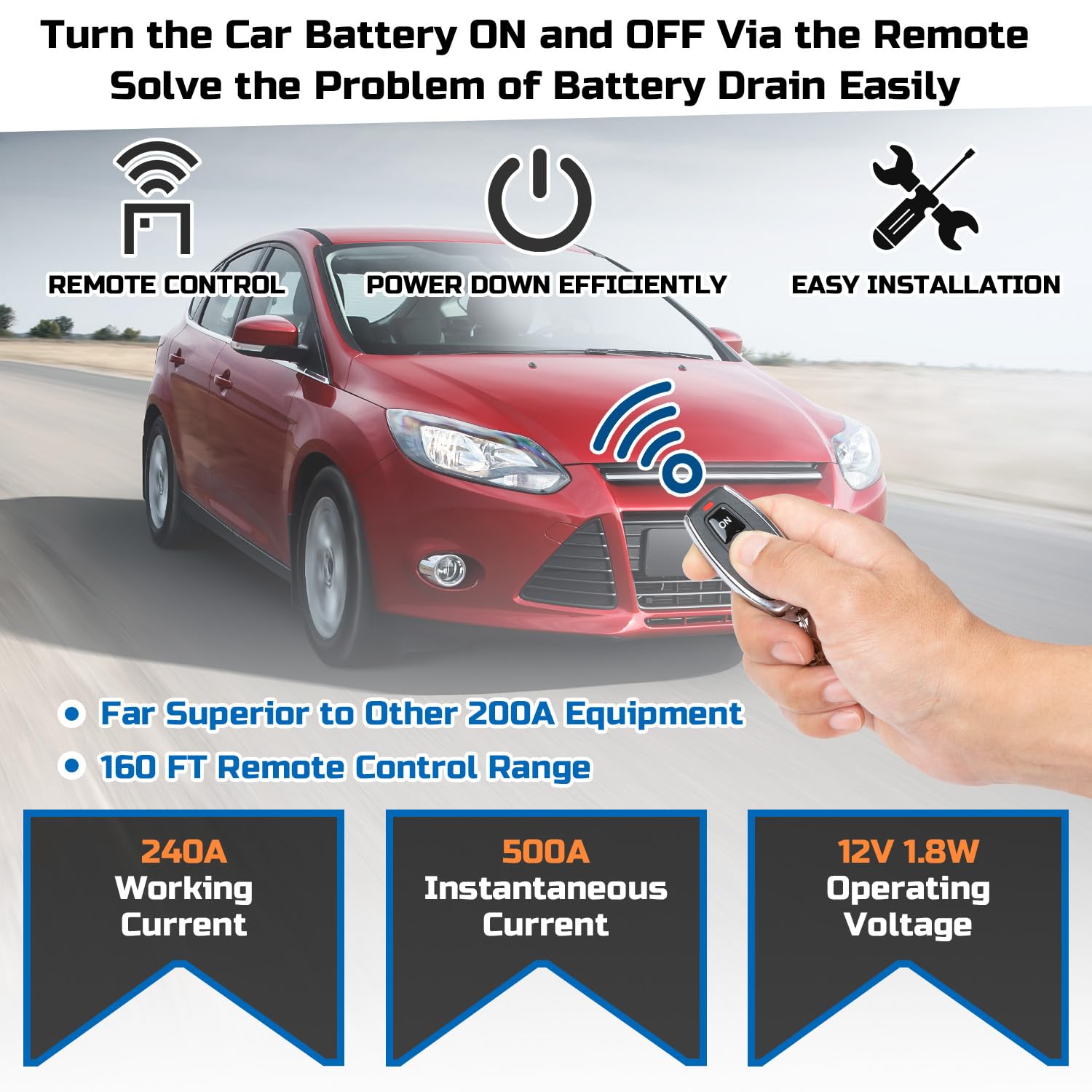 Remote Battery Disconnect Switch 12V, 240A, Upgrade Smart Voltage Kill Switch, Car Kill Switch Anti-Theft, Prevent Battery Drain