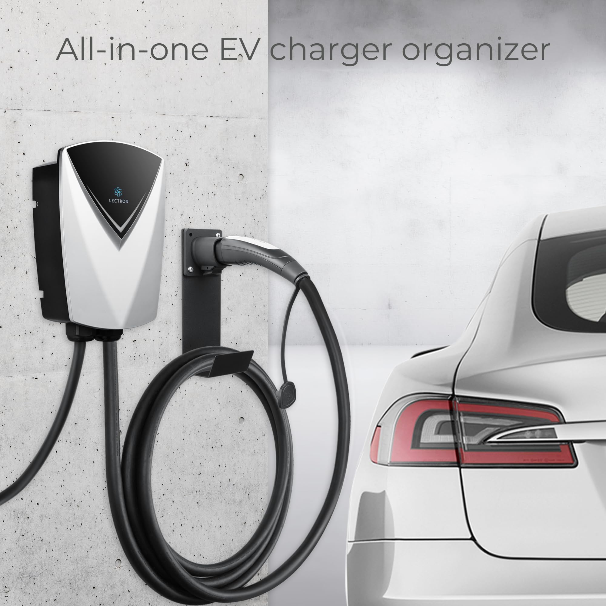 Lectron Tesla Nacs Electric Vehicle Charger Nozzle Holster Dock & J-Hook For Cable Management - Tesla Charger Cord Organizer Com