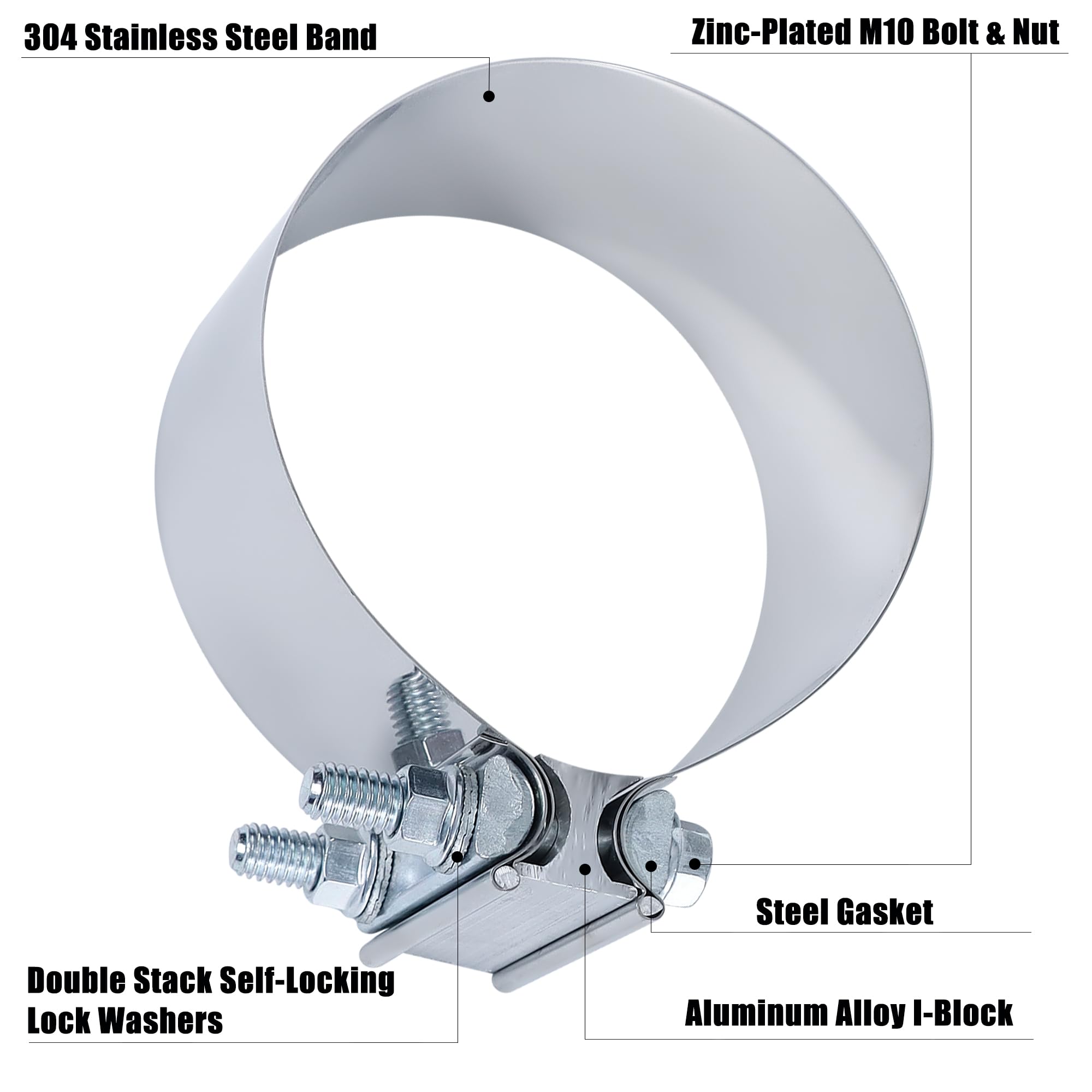 Vitonsbay 4 Inch Exhaust Clamp,4 In Butt Joint Exhaust Muffler Pipe Band Clamp Sleeve Coupler Stainless Steel(4Pcs)