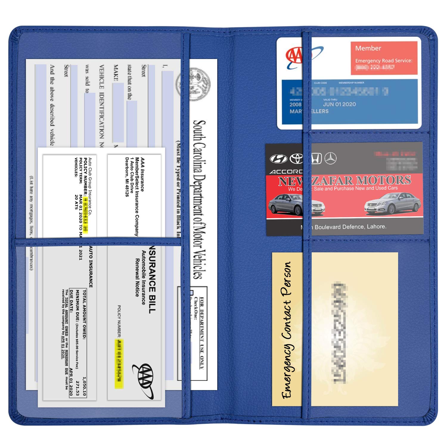 Wisdompro Car Registration And Insurance Holder - Premium Pu Leather Vehicle Glove Box Organizer Wallet For Document, License, C