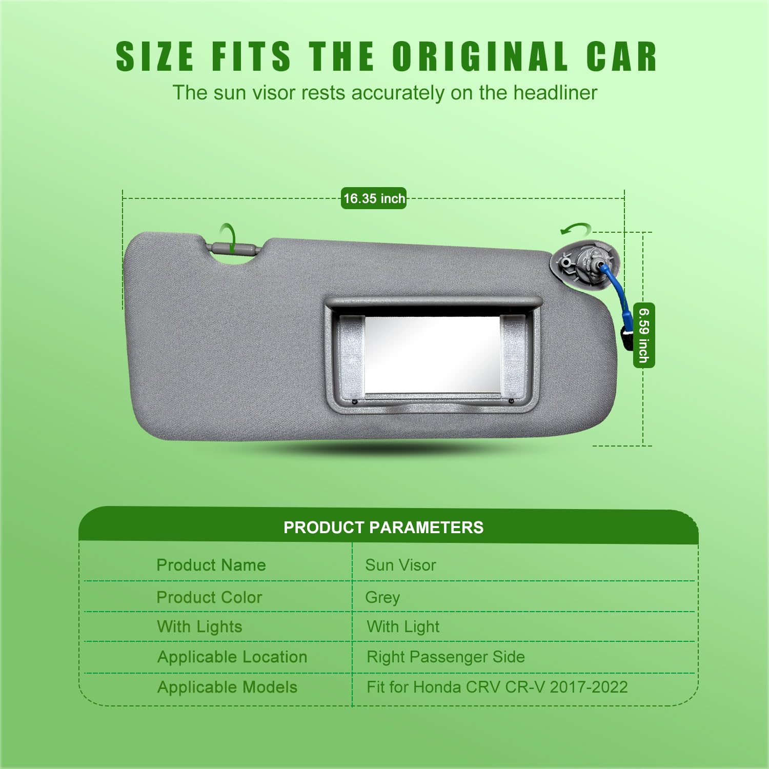 UMISHI Sun Visor Set for Honda CRV 2017-2022, Grey, Plastic, with Vanity Light & Makeup Mirror, Model XIRIEH045