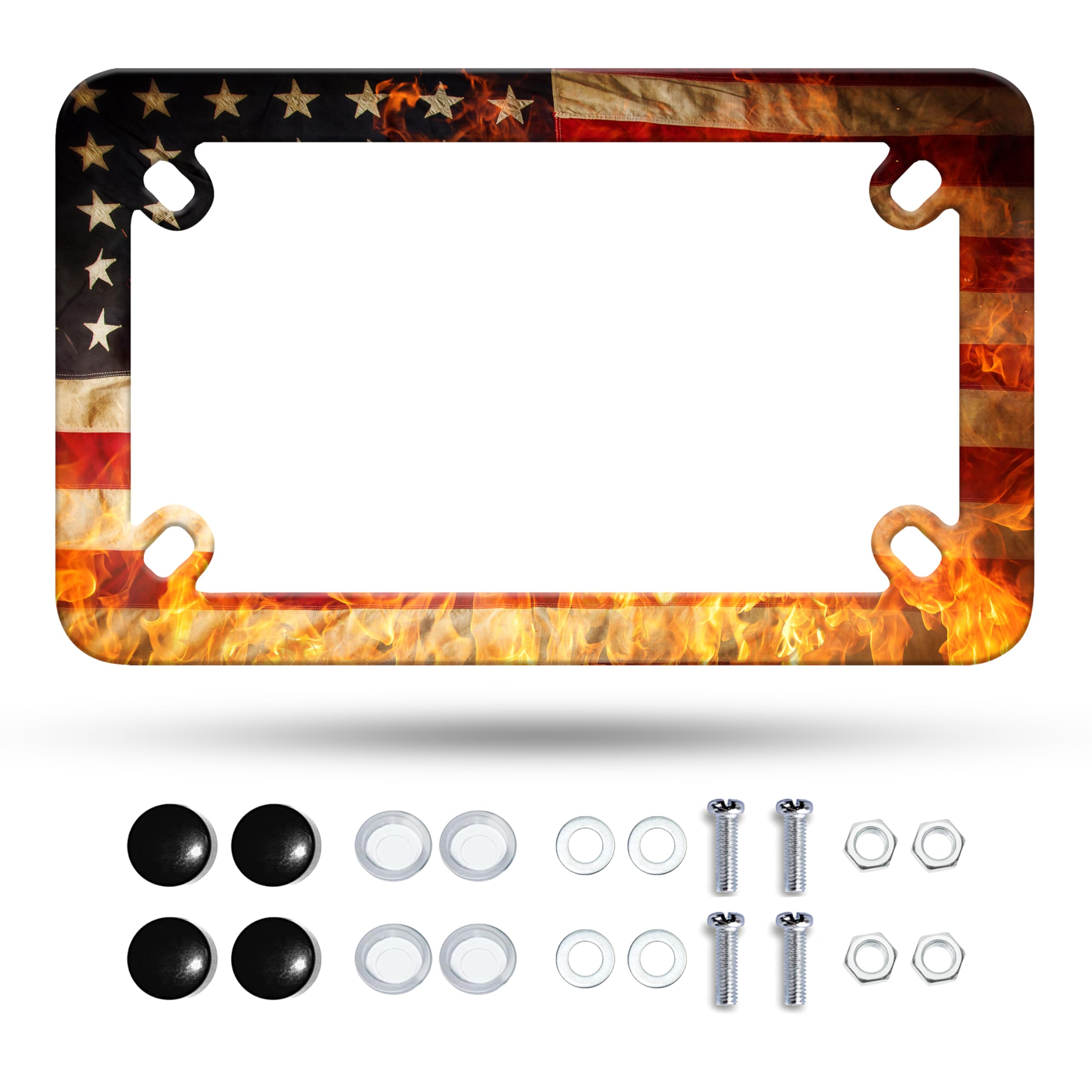 Motorcycle Retro American Flag Flame License Plate Frame Stainless Steel Material Funny Motorbike License Plate Holder Motorcycl