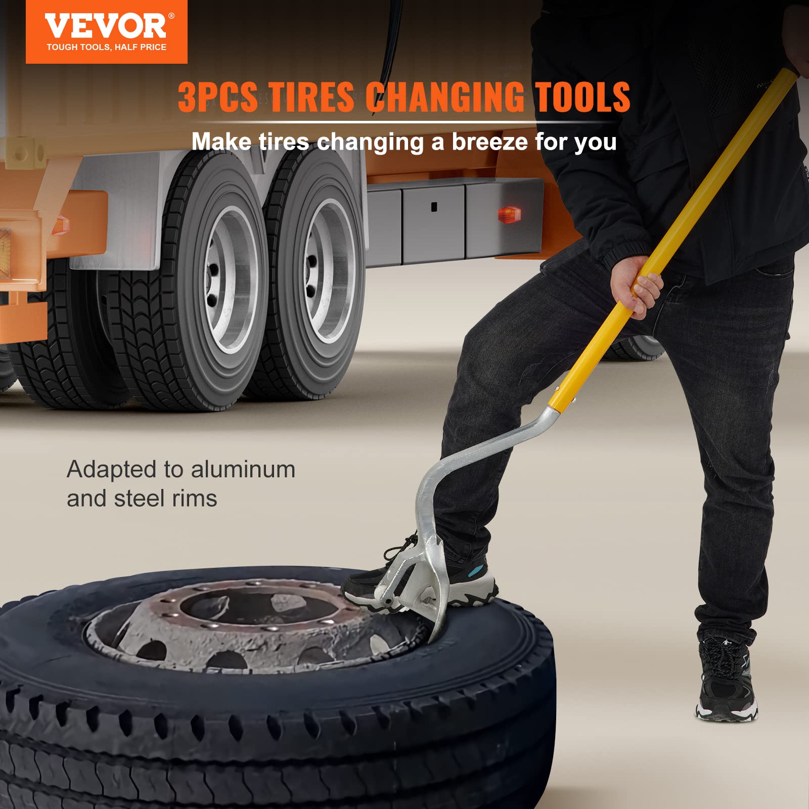 Vevor Tire Mount Demount Tool, 22.5" to 24.5", Yellow, Model A-100, Manual Bead Breaker for Semi Trucks and Car Repair