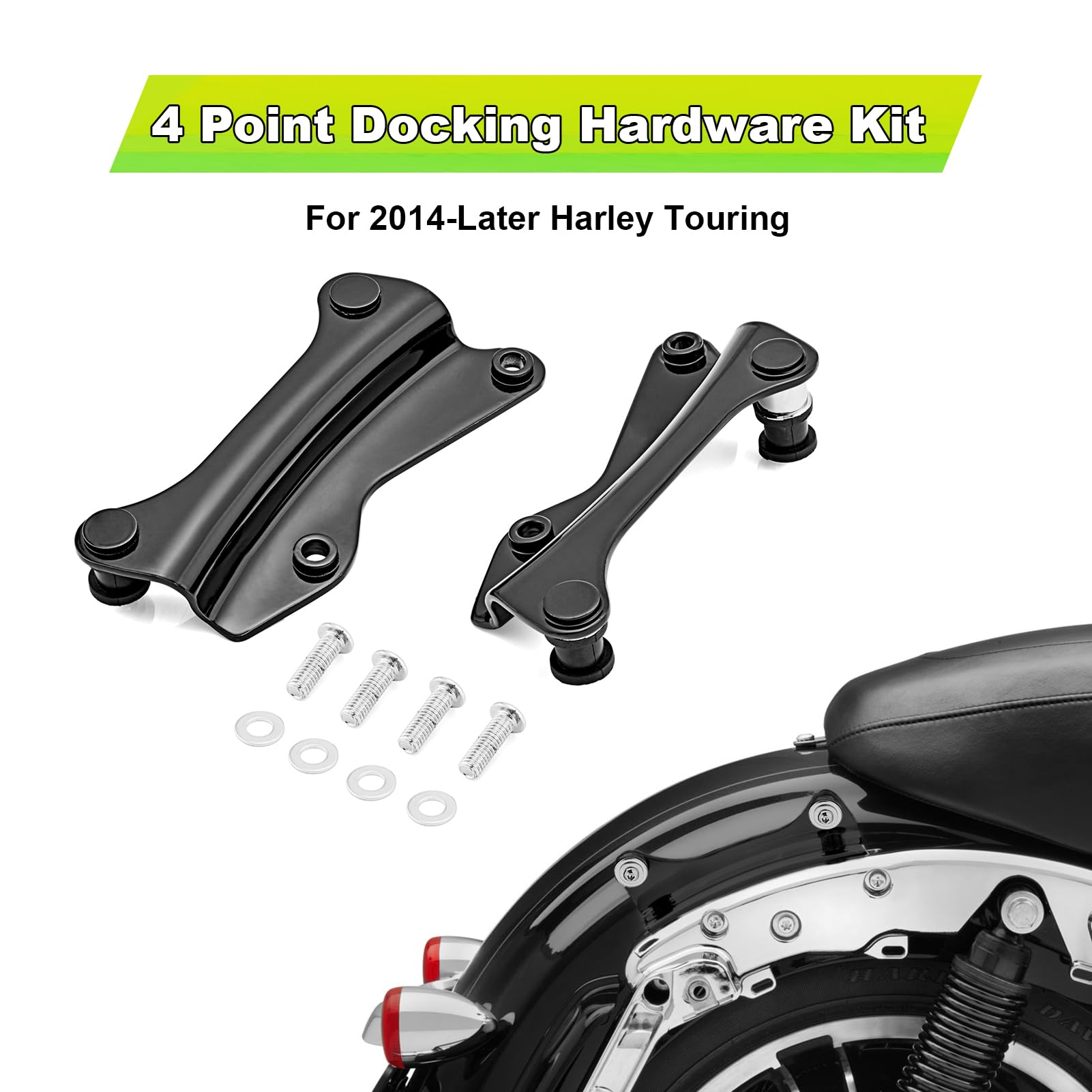 Mofun Quick Release Docking Hardware Kit for Harley Touring Models, Alloy Steel, Gloss Black, Model 601673712605