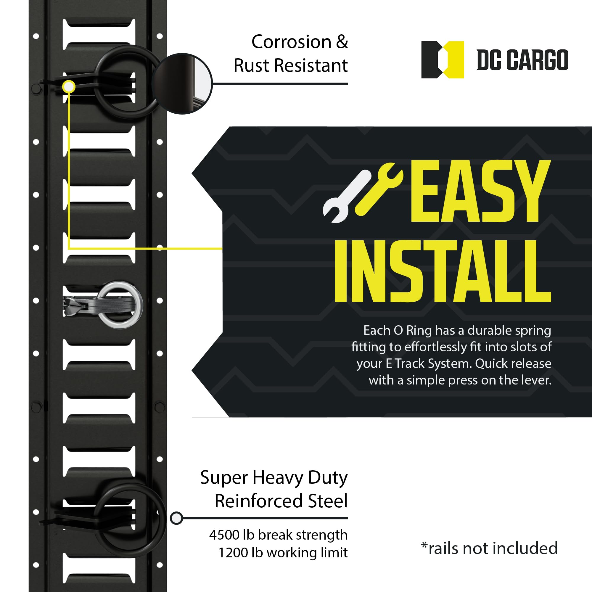 Dc Cargo Mall Heavy-Duty Steel O-Ring (Pack Of 20) 4500Lbs Break Strength - E Track Accessories Tie-Down Anchors For E-Track Tie