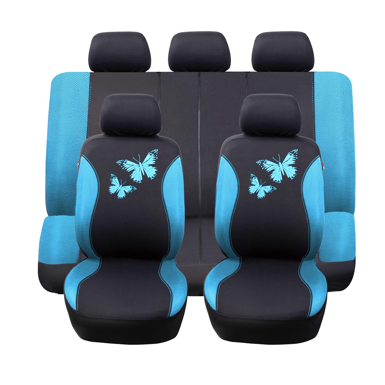 Flying Banner Butterfly Car Seat Covers Ful Set Fashion Universal Lady Woman Female Rear Bench Split Colorized (Full Set, Mint Blue)