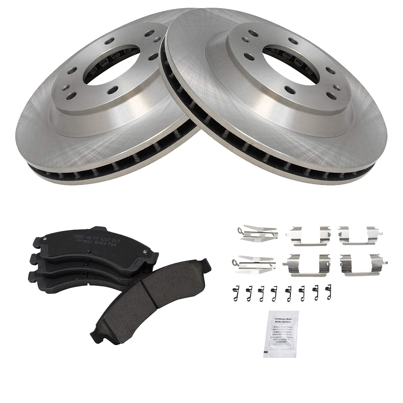 Trq Front Brake Pad & Rotor Kit Brake Pads Brake Rotor Ceramic Compatible With 2004-2005 Buick Rainier 2002-2005 Chevrolet Trail