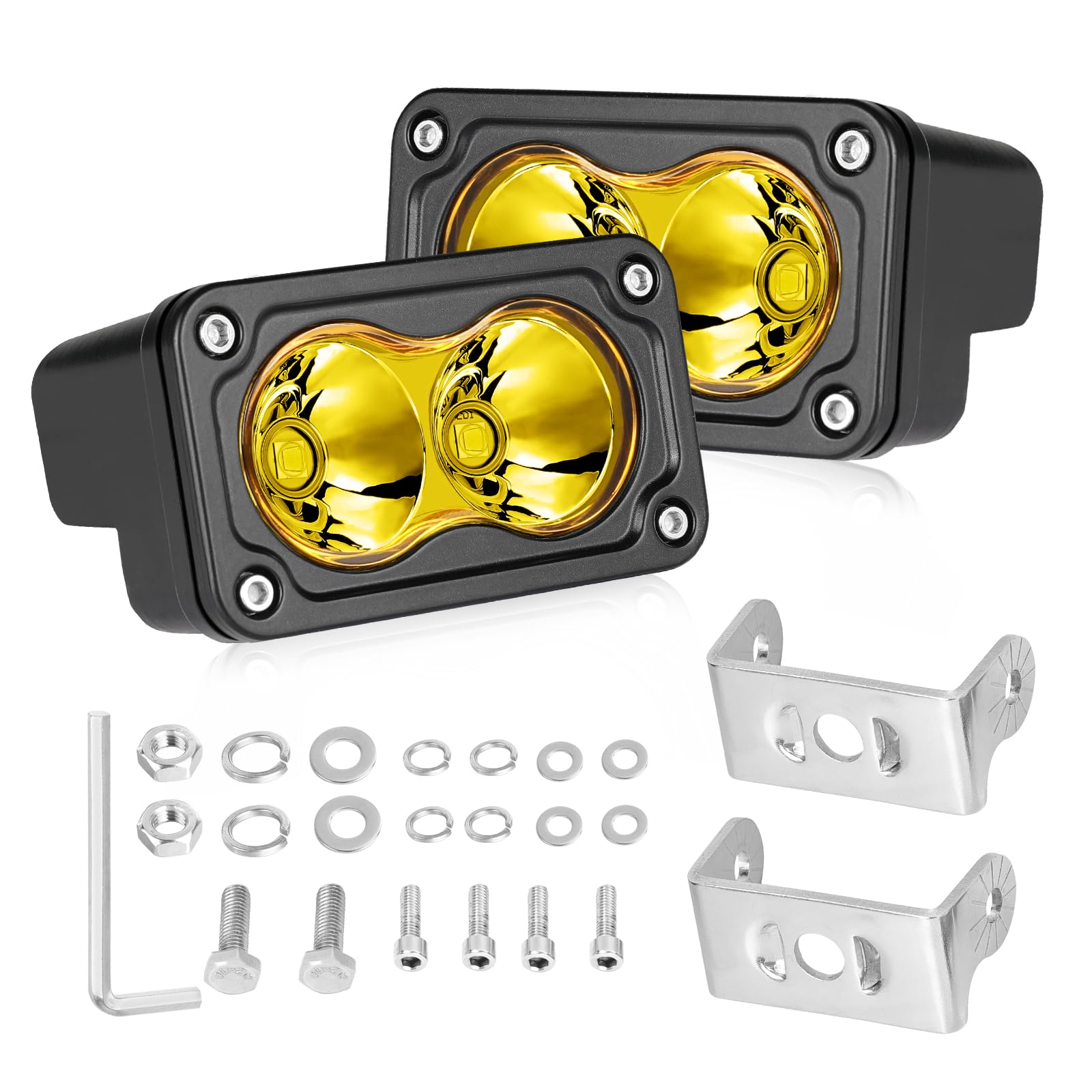 Akd Part Yellow Led Pods, 3 Inch Cree Led Yellow Fog Lights 40W Spot Motorcycle Auxiliary Light Pods Small Offroad Driving Pods