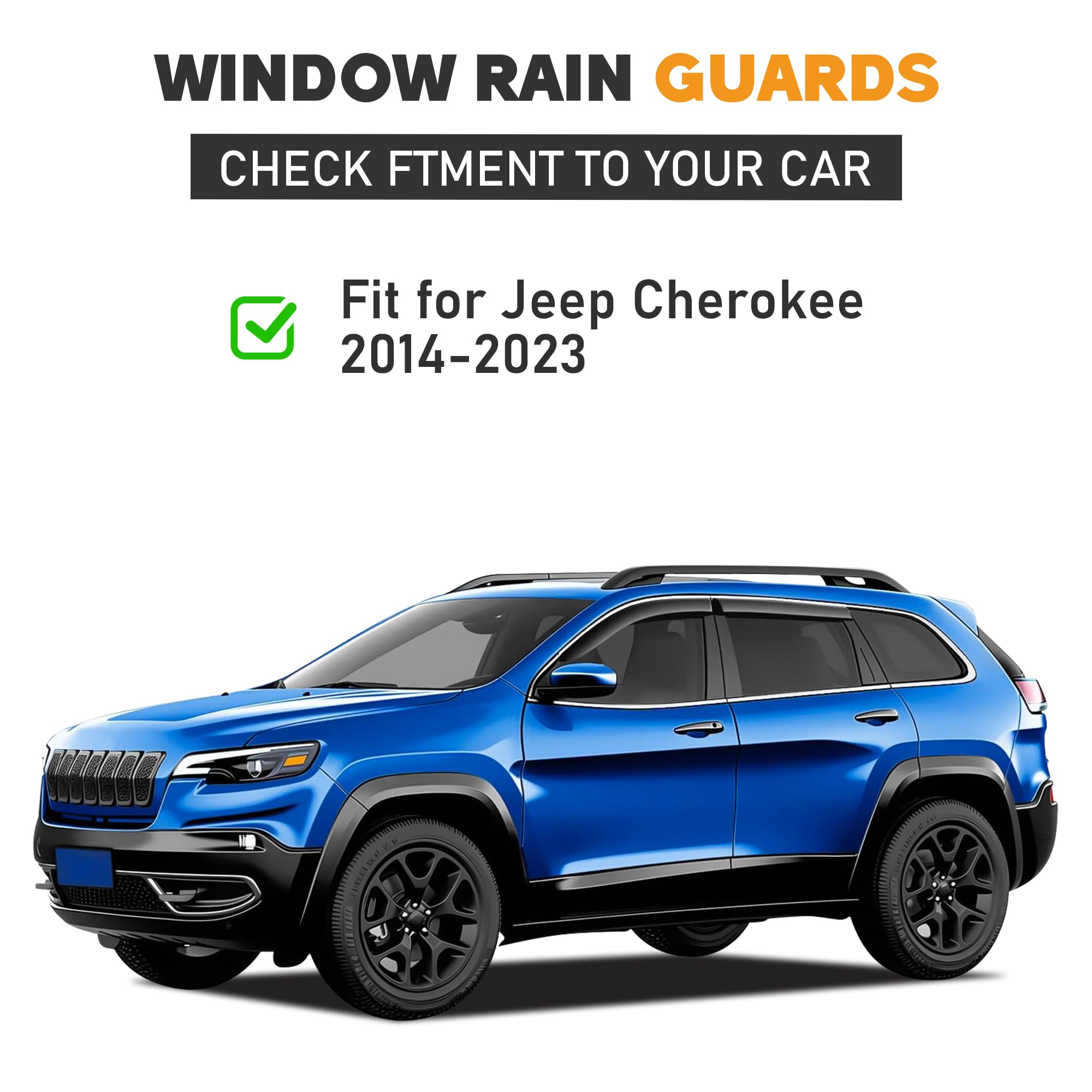 Hope You Ready Shatterproof Tape-On Window Rain Guards Fit For 2014-2023 Jeep Cherokee, Extra Durable Window Deflectors, Vent Wi