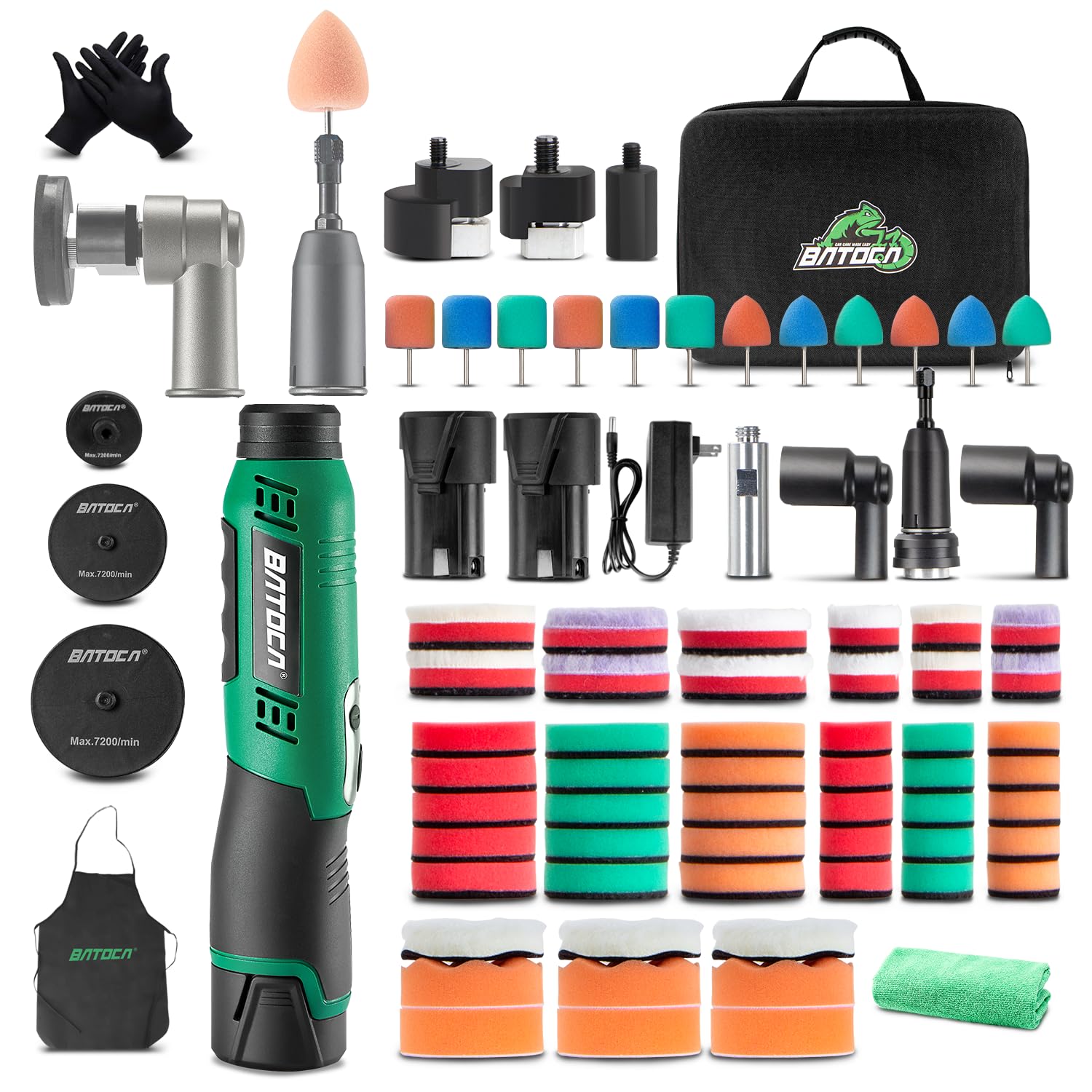 BATOCA S6 Mini Polisher Cordless Polisher for Car Detailing, 2x2.0Ah Batteries, 0mm Rotary Buffer, 3mm and 12mm Dual Action Poli