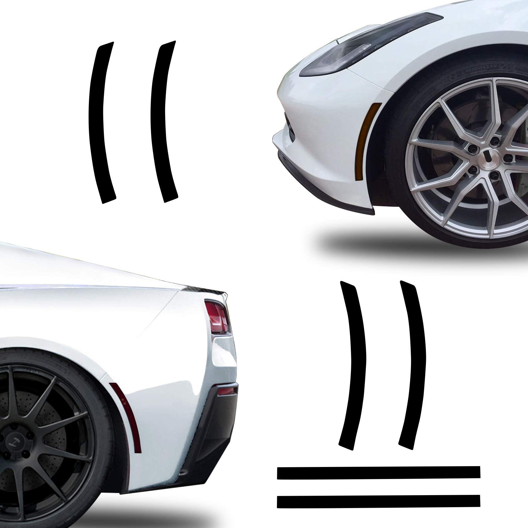 Ndrush Blackout Side Marker Lights & Reflectors Vinyl Tint Film Precut Overlay Sidemarker Wrap Covers Compatible With Chevy Corv