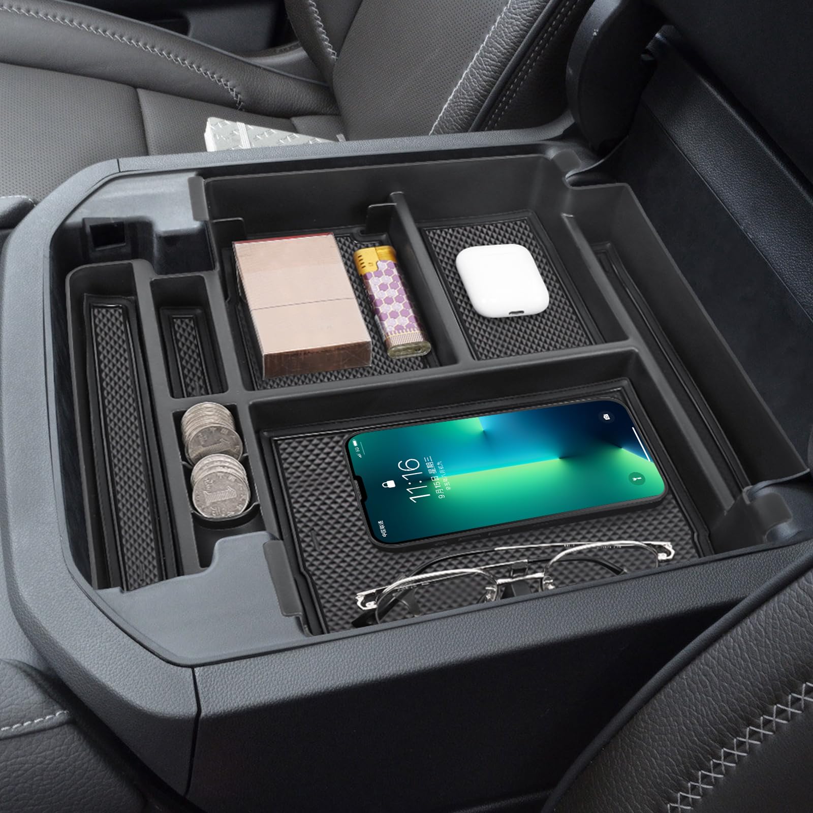 Neepiar Center Console Organizer Tray Compatible with 2021 2022 2023 2024 GMC YuKon Denali, Chevy Suburban/Tahoe Armrest Storage