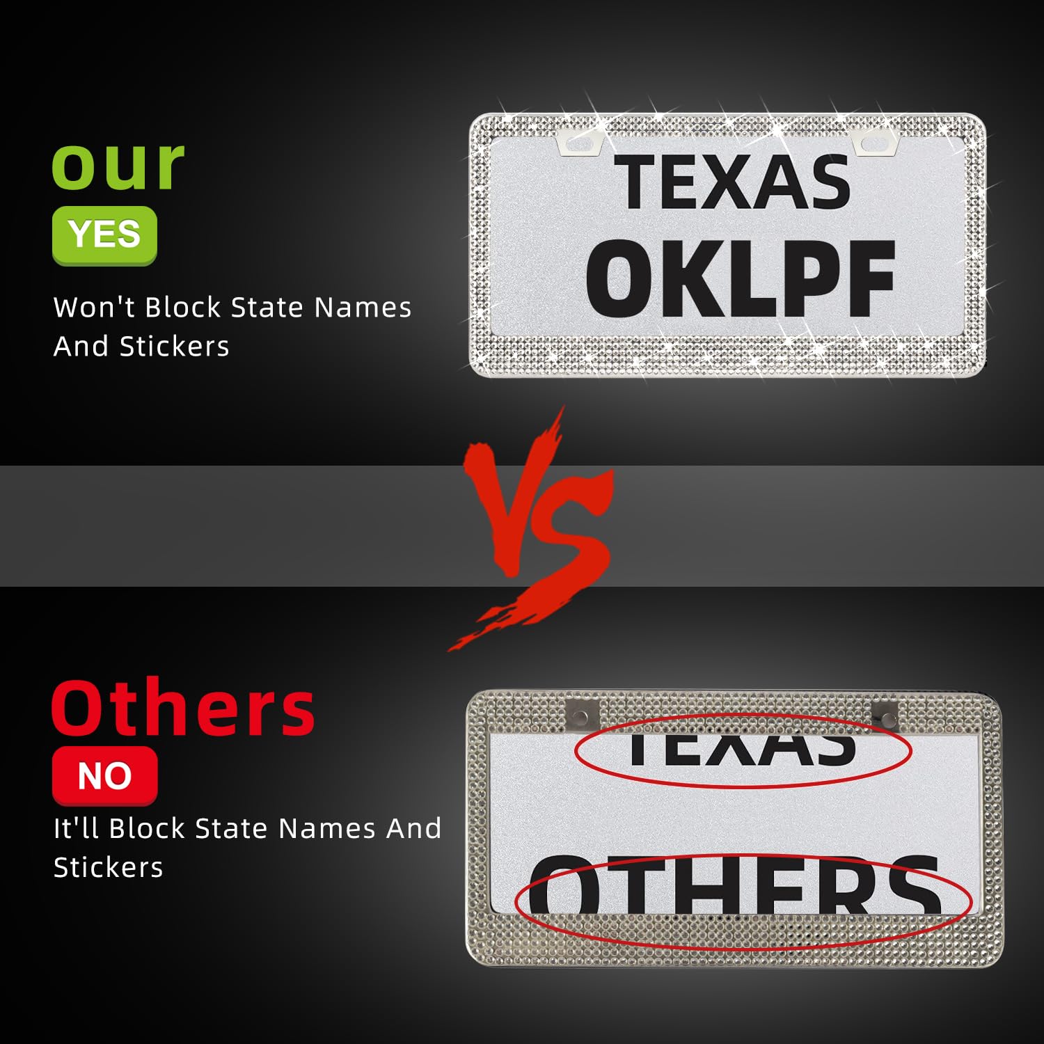 OKLPF 2 Pack White Bling License Plate Frames, Sparkly Diamond Design, Includes Screw Cap and Washer, Suitable for Men and Women