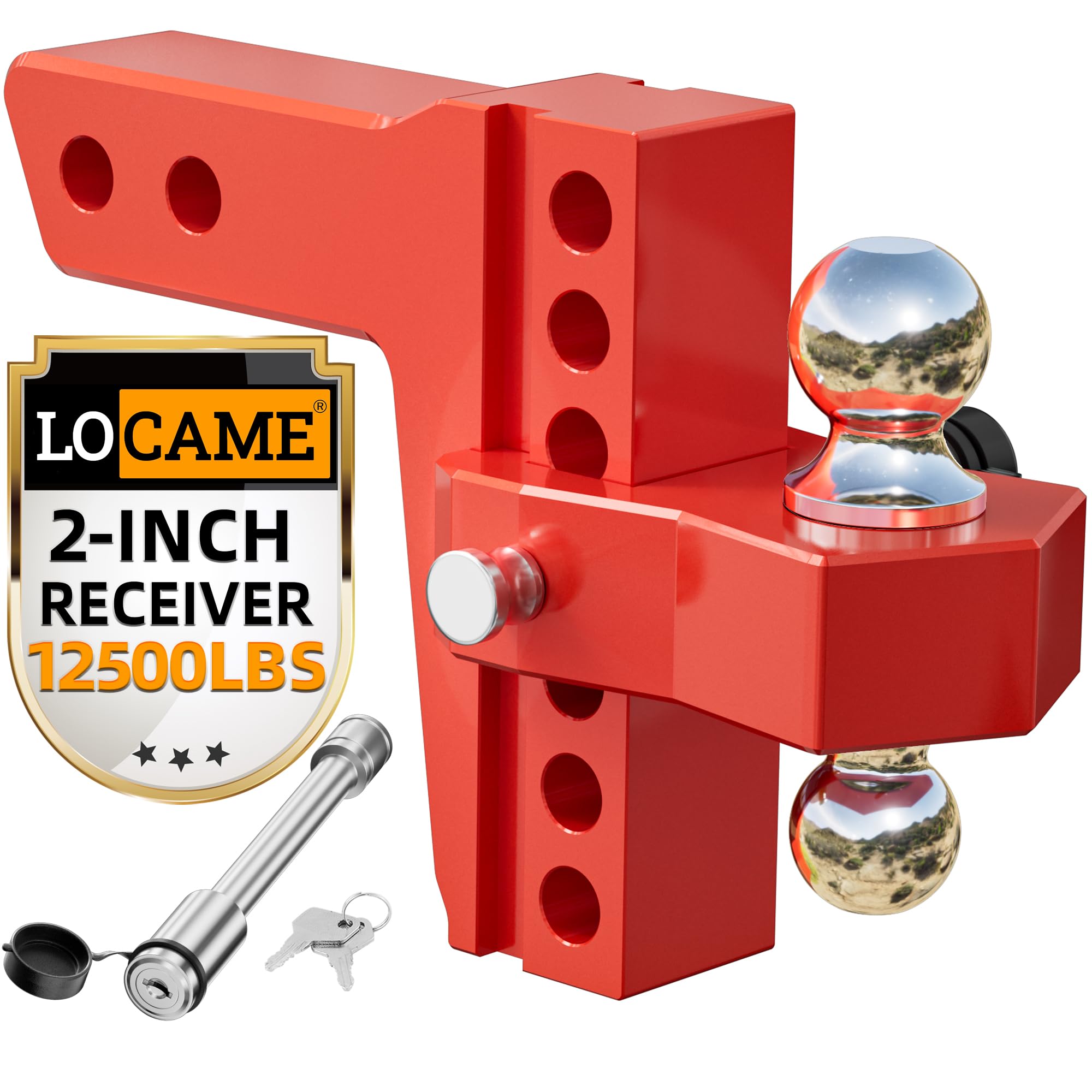 Locame Adjustable Trailer Hitch, Fits 2-Inch Receiver, 6-Inch Drop Aluminum 1-7/8'' & 2'' Tow Ball Drop Hitch,12,500 Lbs Gtw-Tow