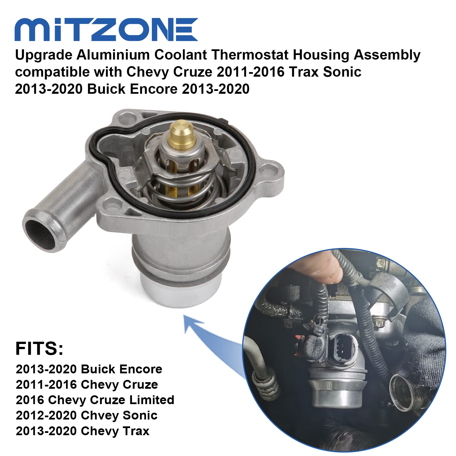 MITZONE Aluminum Coolant Thermostat Housing for Chevy Cruze 2011-2016, Trax Sonic 2012-2020, Buick Encore 2013-2019, Replace 252004