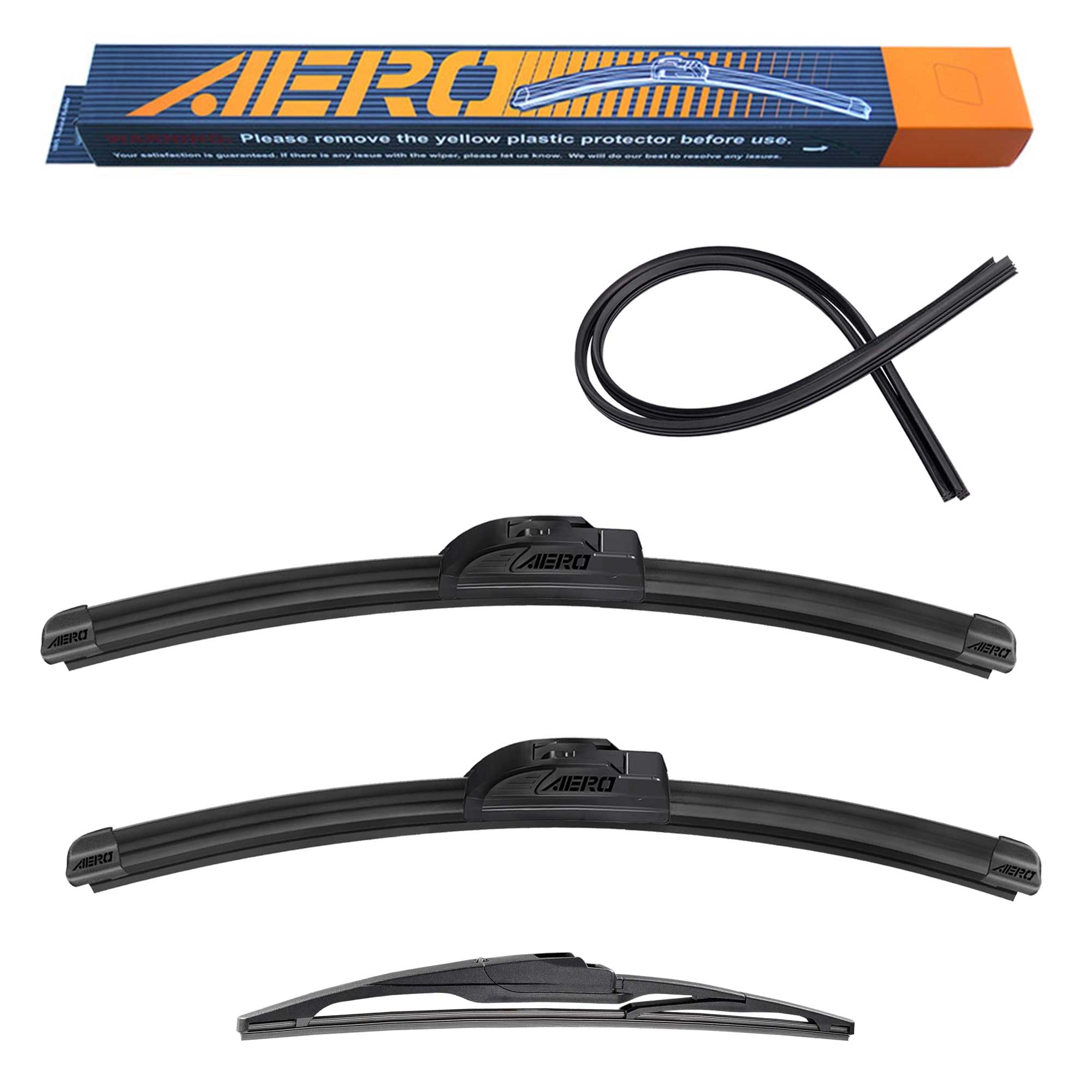 Aero Wipers Replacement For Hyundai Tucson 2015-2005 Mitsubishi Mirage 2023-2014 + More, 24''+16'' Front + 12'' Rear, Premium Al