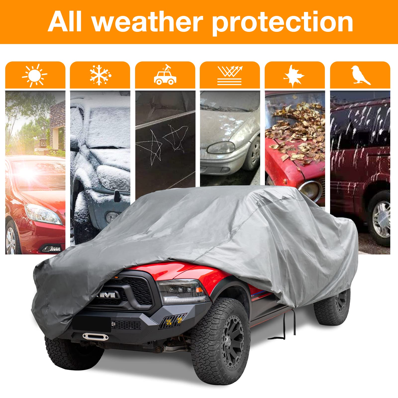 XCAR Ultra Light Waterproof Truck Car Cover for Automobiles All Weather Protection, Windproof & Breathable, Fits Cars Up to 232'