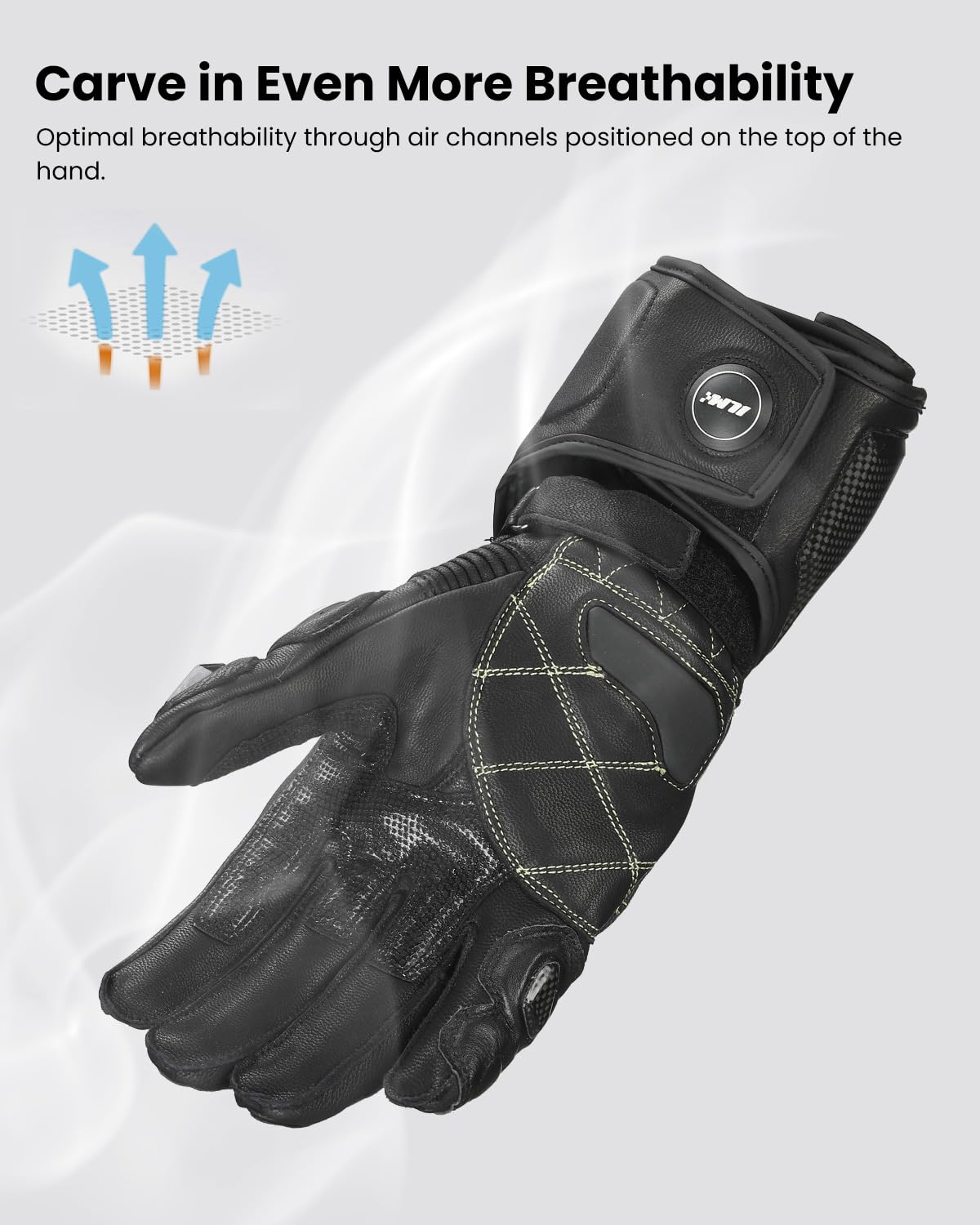 Ilm Air Flow Leather Motorcycle Gloves For Men And Women Model-Grc01L (M, Black-Long)