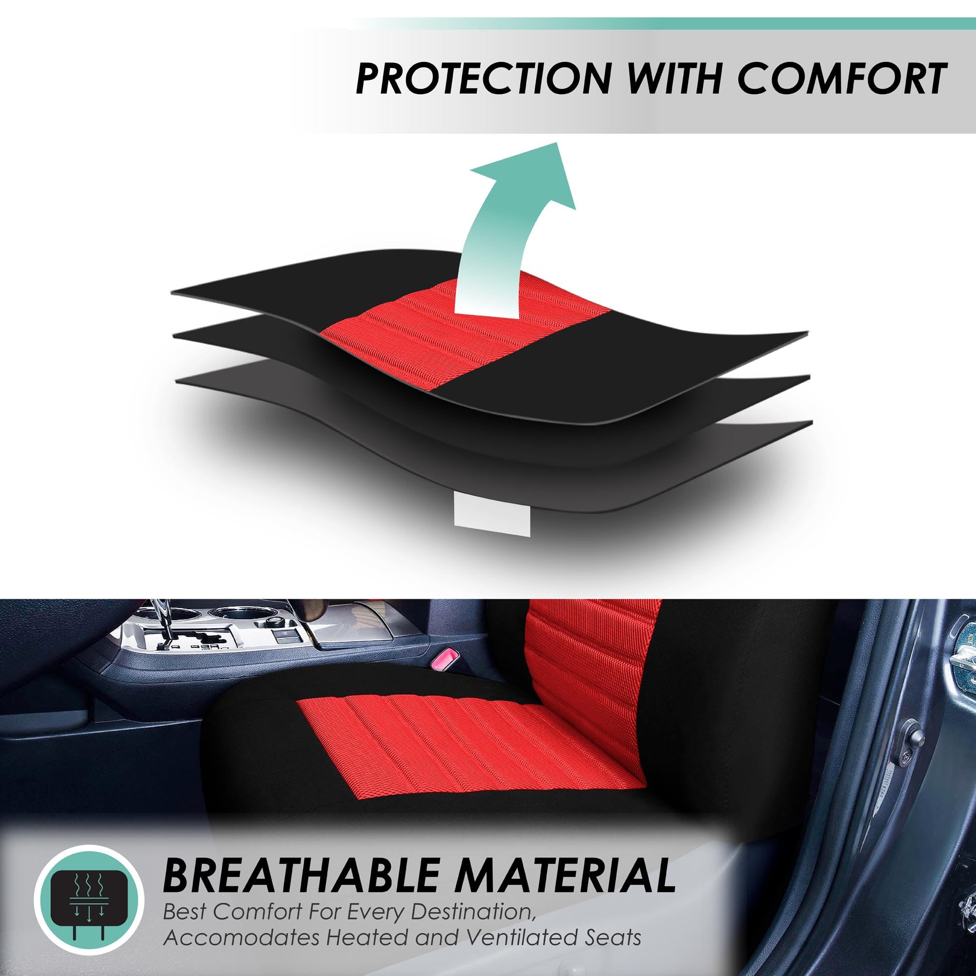 Fh Group Car Seat Cover Premium 3D Air Mesh Front Pair Set Car Seat Covers Airbag Compatible, Red And Black Automotive Seat Cove