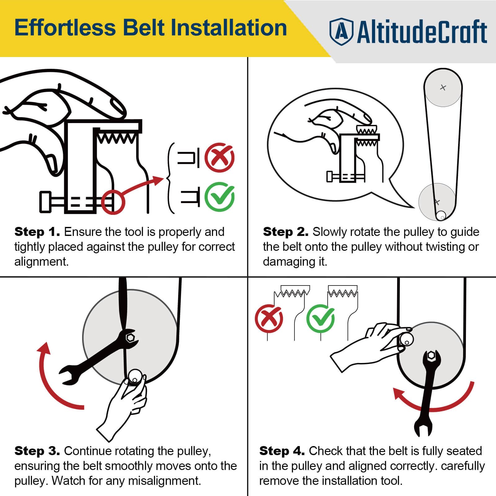 AltitudeCraft Stretch Belt Installation Tool - Professional Automotive Tool, Aluminum 6061, Red