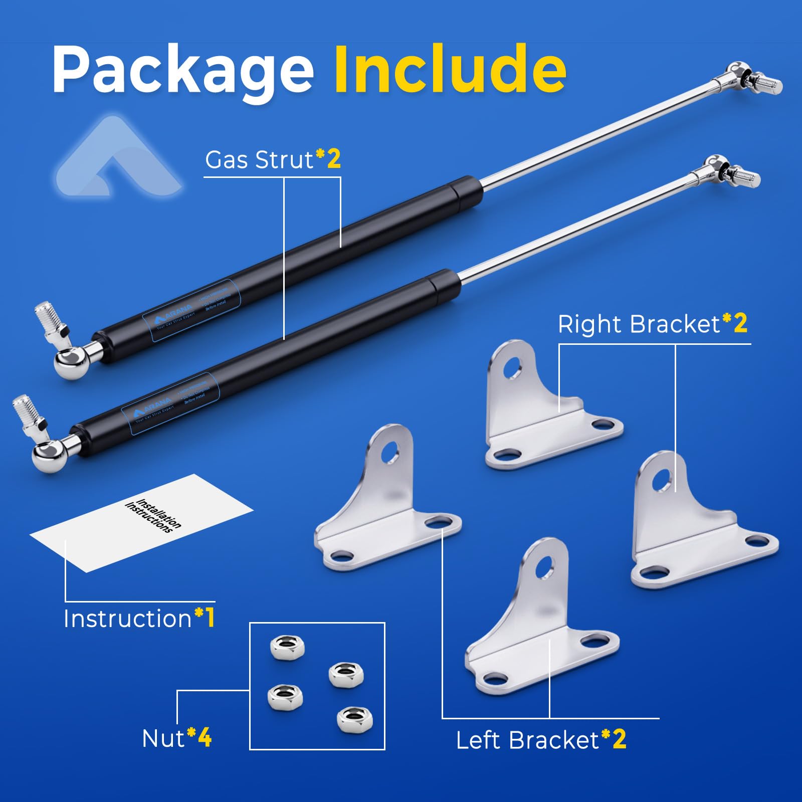 Arana Gas Struts 20 Inch 80Lb Gas Springs Shocks With Mounting Brakckets, 20'' 356N Gas Props Lift Support Struts For Hatch Quee