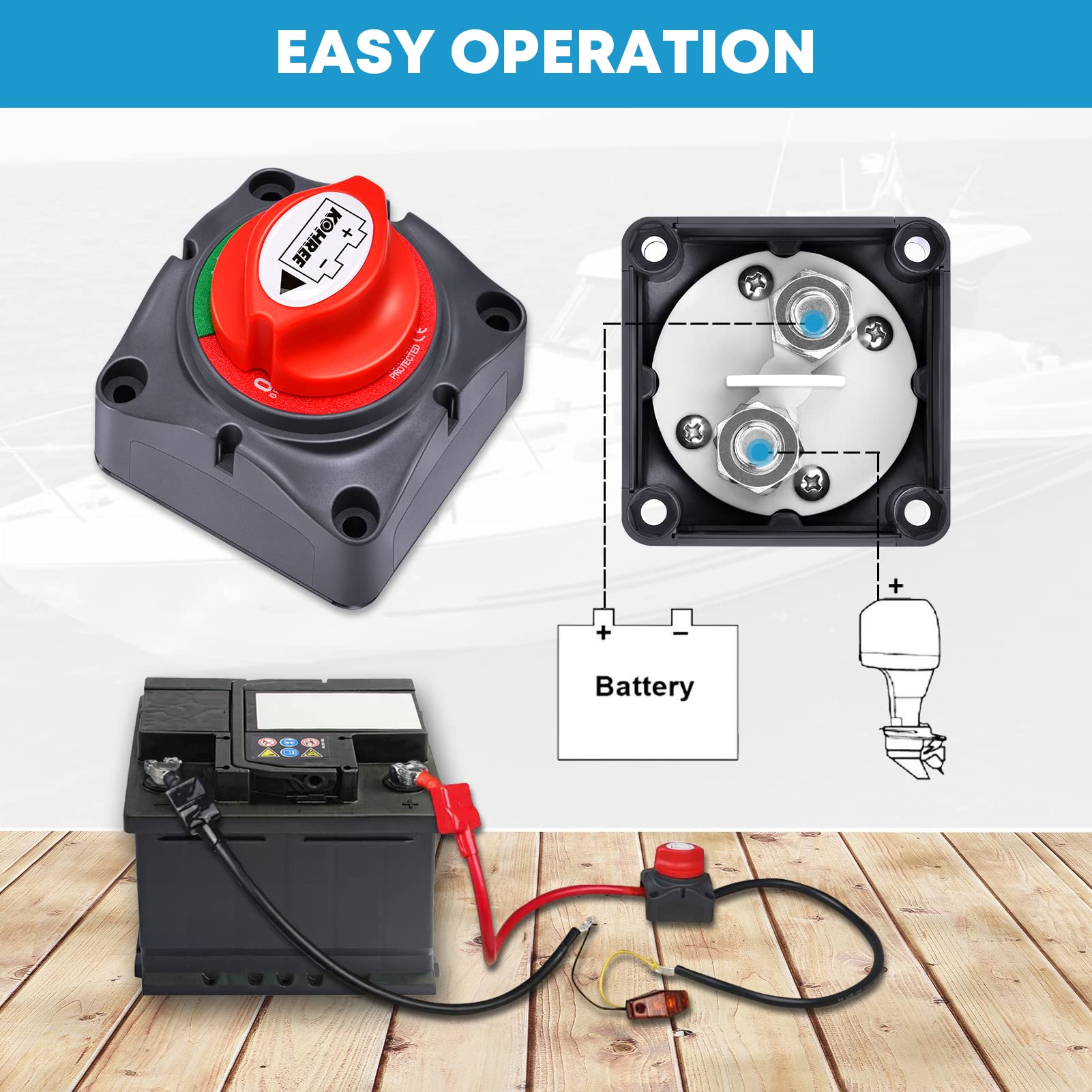 Kohree Battery Disconnect Switch, 12V-48V Battery Isolator Power Cut Off Master Switch Waterproof for RV, ATV, Car, Marine, Boat