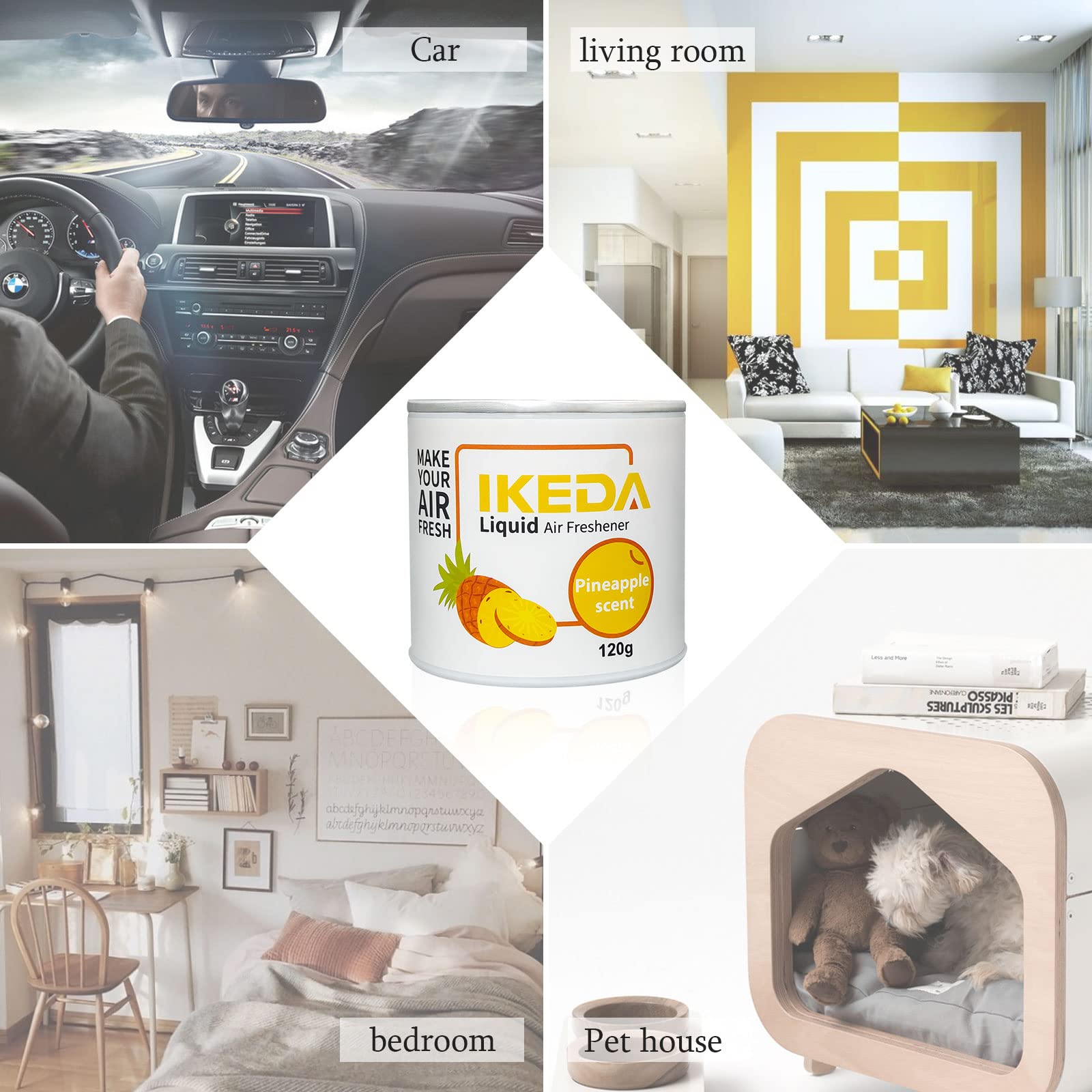 Ikeda Scents Car Air Freshener: Pineapple Scent Liquid Cans | Odor Elimination | Interior Deodorizer | 45days Long-Lasting Fragr