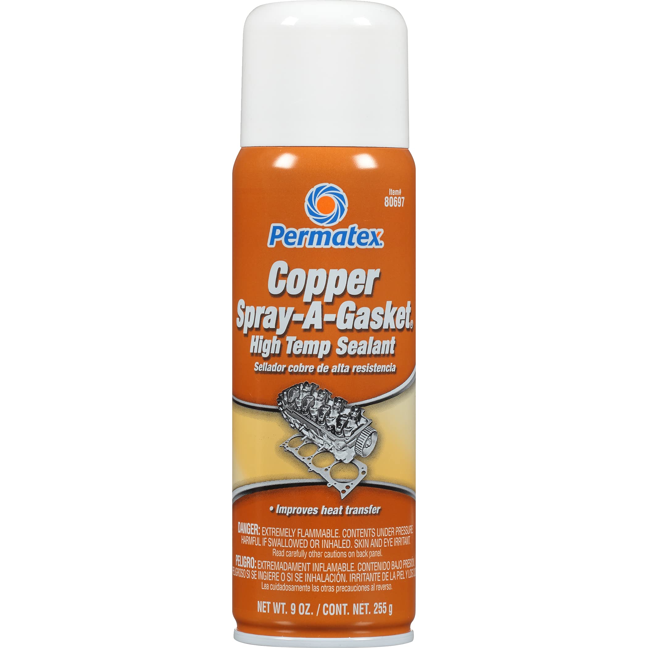 Permatex Copper Spray-A-Gasket Hi-Temp Adhesive Sealant, 9 oz Aerosol Can, Orange, Model 80697
