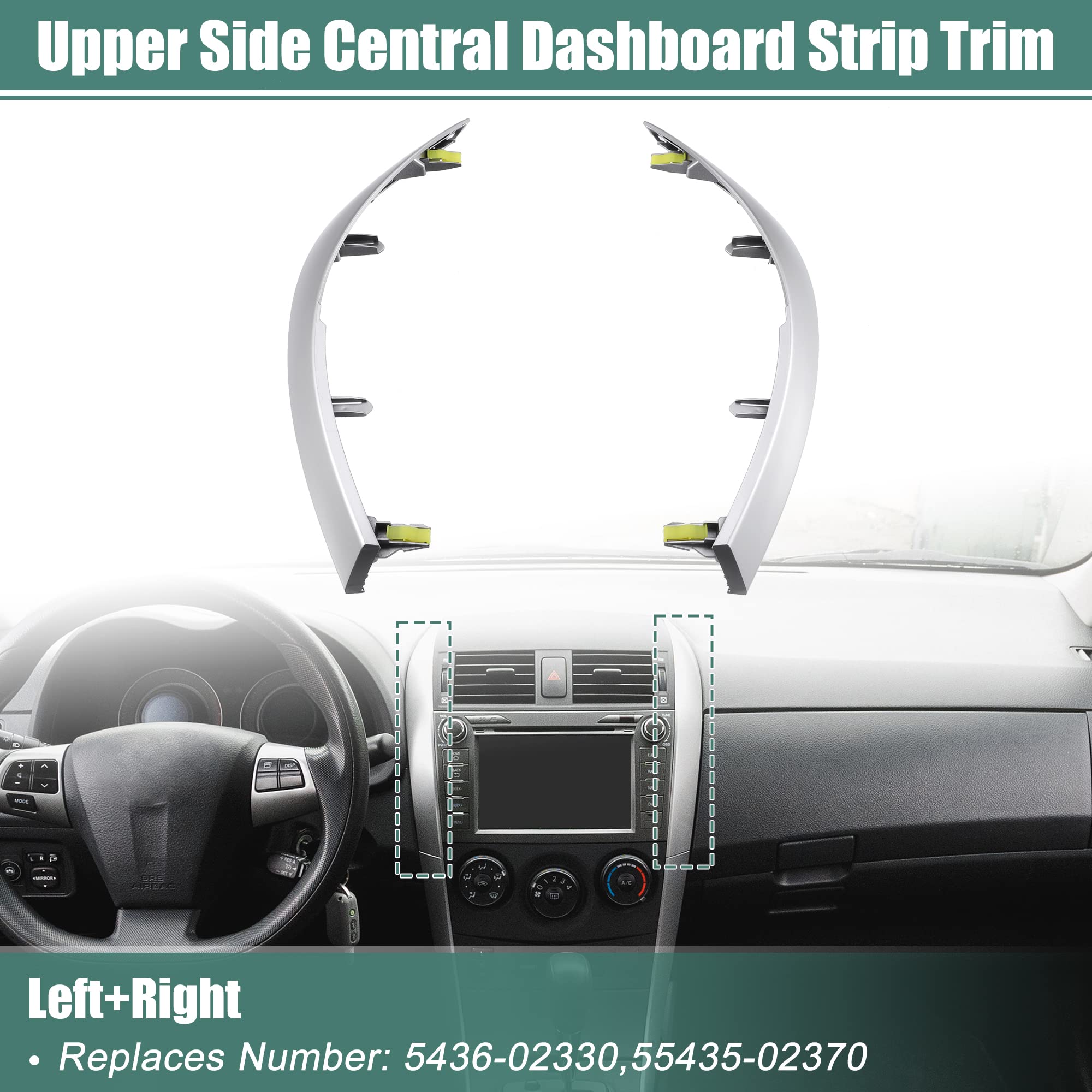 X AUTOHAUX Left and Right Upper Side Central Dashboard Cover Strip Trim for Toyota Corolla 2008-2013 55436-02330 55435-02370 Cen