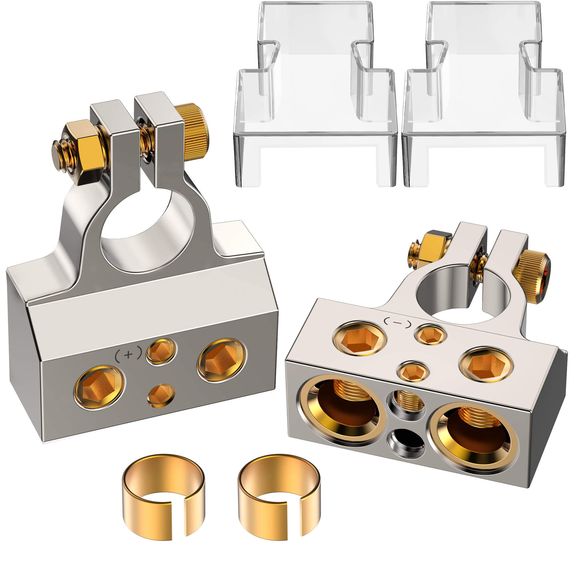 Sunmorn Heavy Duty Car Battery Terminals, 0/2/4/6/8/10 Awg, Top Post Multiple Battery Terminal (Silver+Silver)