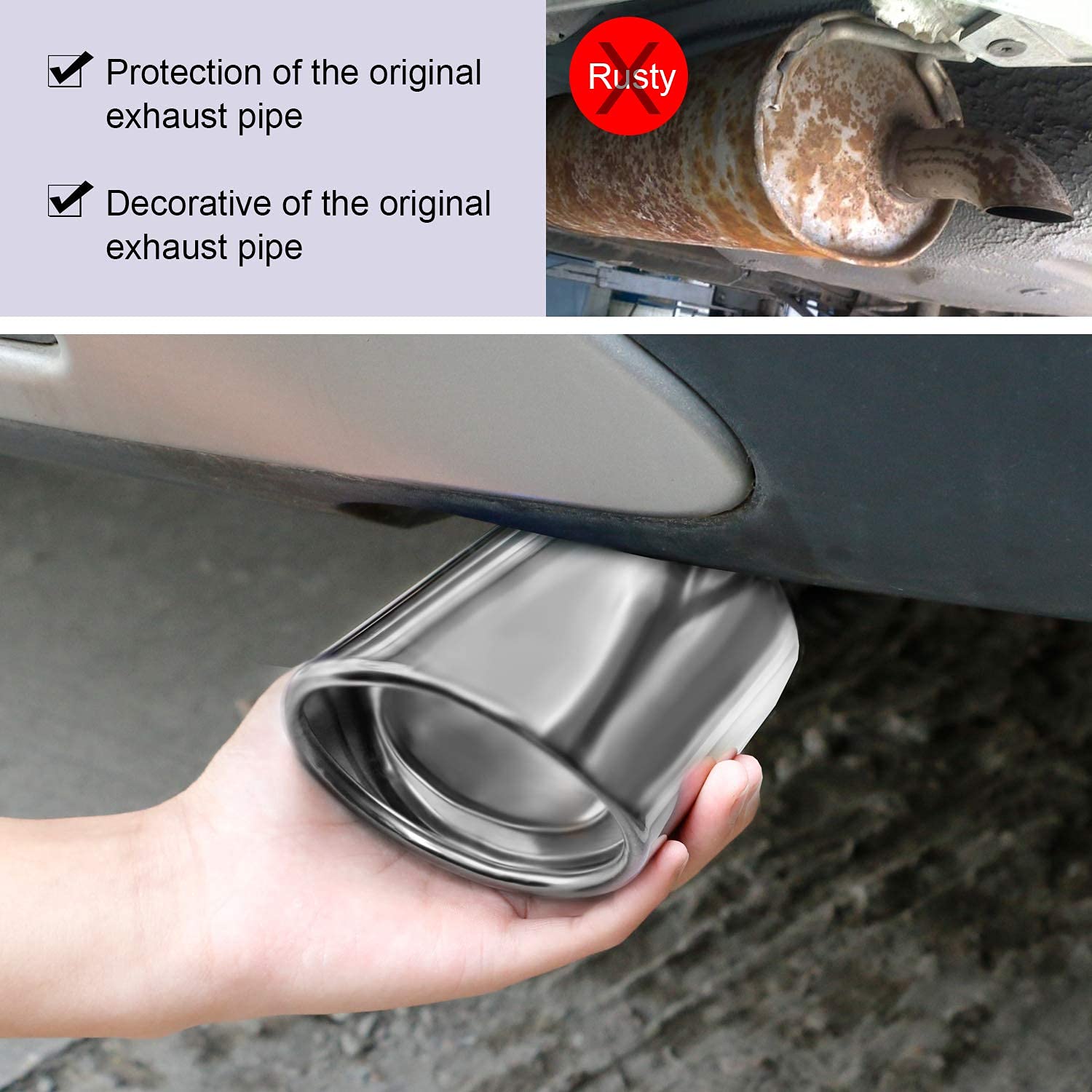 Dsycar Universal 1.75-2.75 inch Curved Exhaust Tips, Chrome-Plated Finish Bolt On Design Exhaust Tips for 1.75/2/2.25/2.5