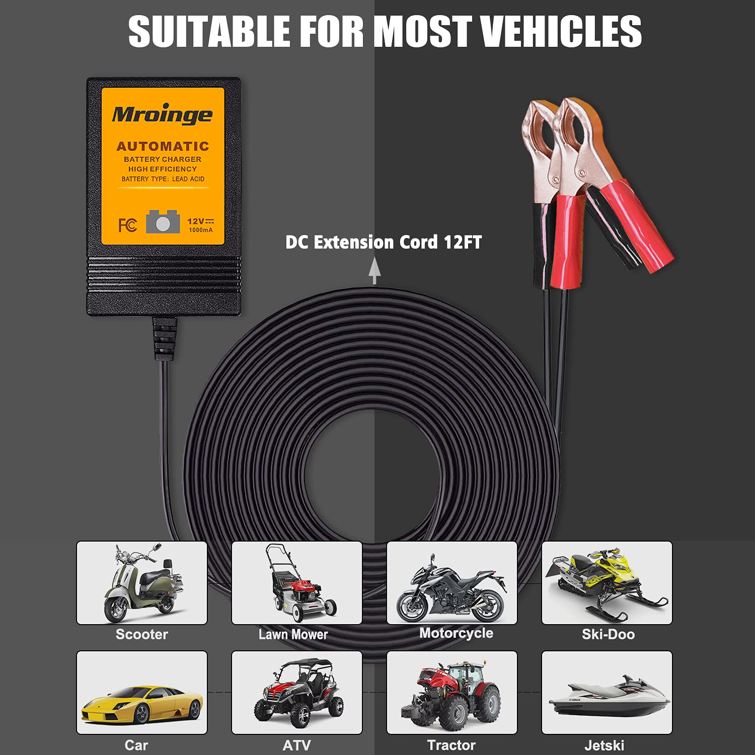 Mroinge Trickle Battery Charger 12V 1000Ma Smart Automatic Battery Charger & Maintainer And Float Charger For Motorcycle, Atv, L