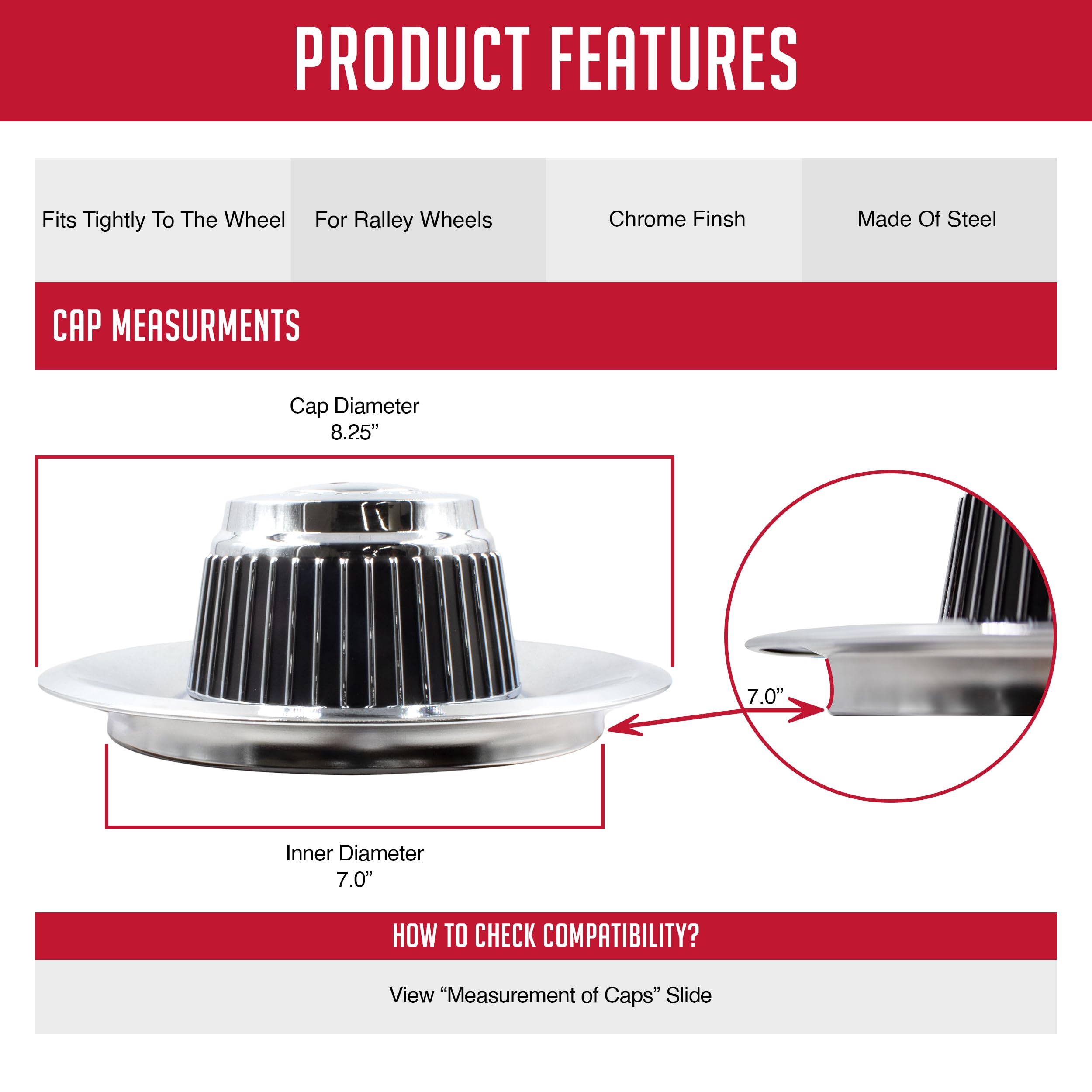 Wheel Accessories Parts 1 Pc Chrome Steel Derby With Bow Tie 8.25' Diameter Fits Wheels With 7.00' Inner Ring Fits Ralley Rally Wheels Only
