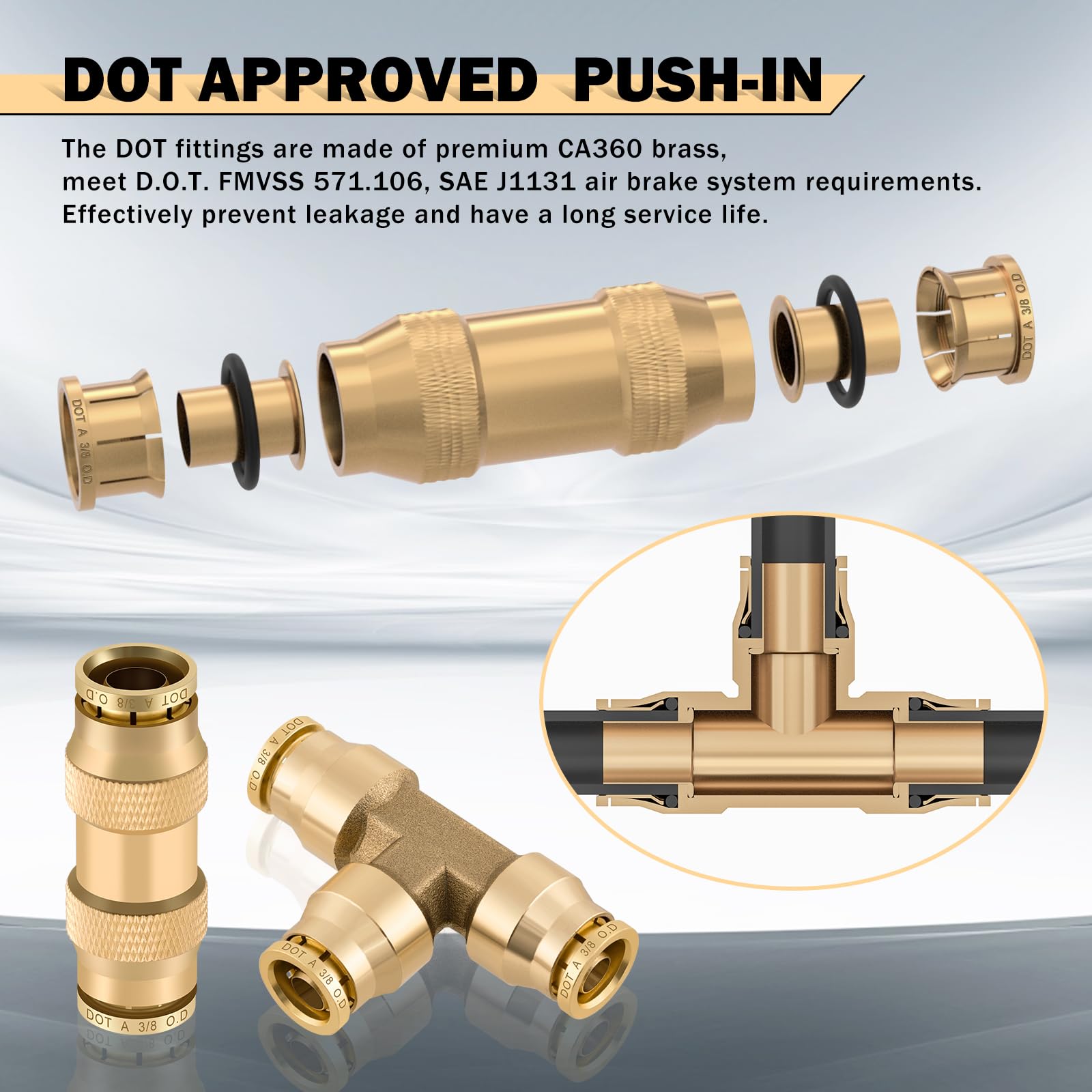 Cheemuii 35 Pcs Brass Dot Air Line Fittings With 50Ft 1/4 '' And 30Ft 3/8 '' Dot Air Line Kit Dot Push Lock Air Fittings Quick C
