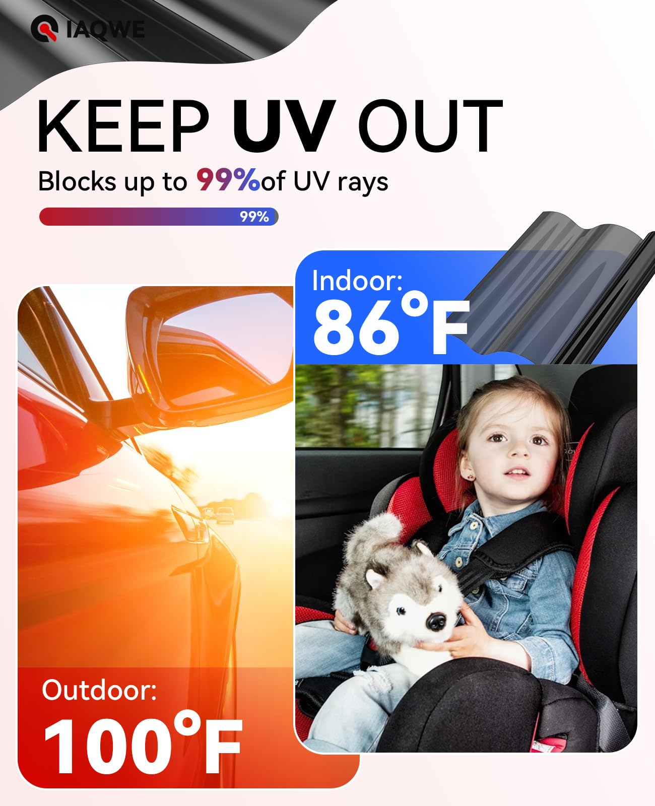 IAQWE Car Window Tint Film, 24"x15' with 35% VLT, Nano Ceramic, UV & IR Protection, Heat Insulation, Scratch Resistant