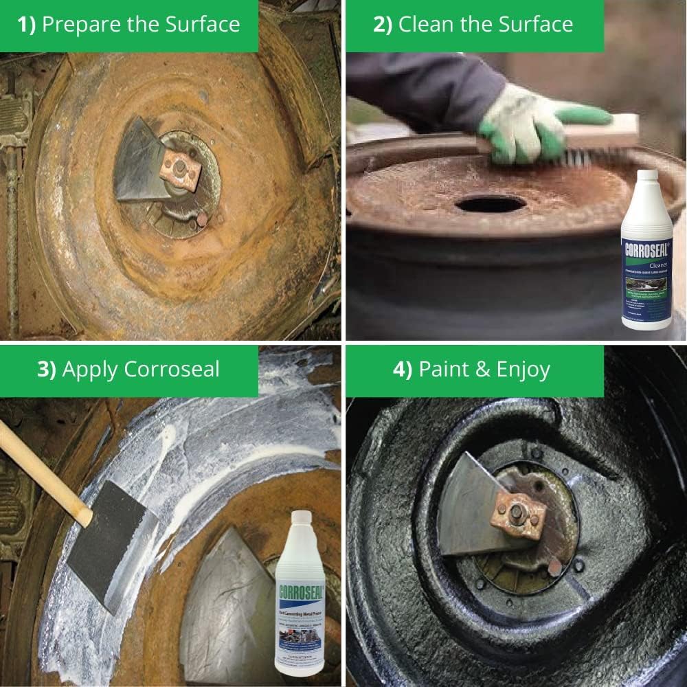 Corroseal Water-Based Rust Converter & Metal Primer Kit, Includes (1) Quart Cleaner & (1) Quart Rust Converter