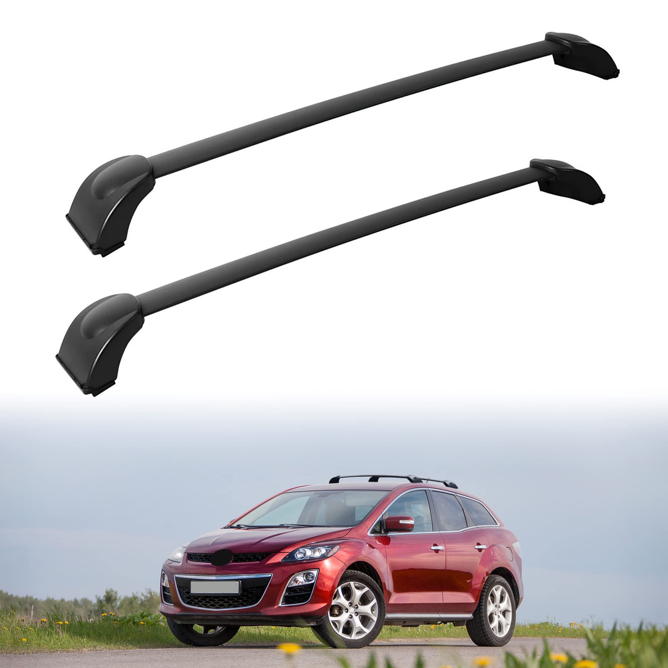 AUXMART Roof Rack Cross Bars Fit for Mazda CX-7 2007 2008 2009 2010 2011 2012, Black Rooftop Luggage Rack Rail Replacement, Aluminum Cargo Carrier Bars