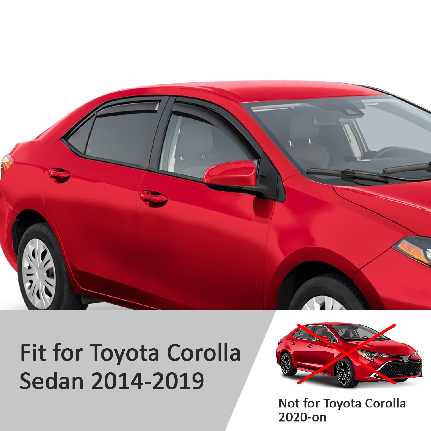 Voron Glass In-Channel Extra Durable Rain Guards For Toyota Corolla 2014-2019 Sedan, Window Deflectors, Vent Window Visors, 4 Pi