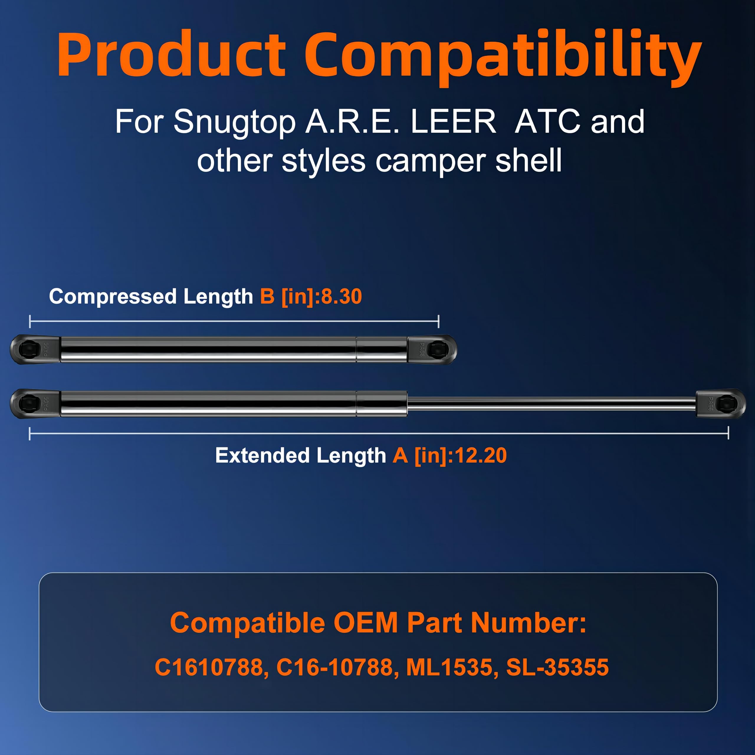 Euplokeer C16-10788 12In 35Lb/156N Gas Shock Strut Lift Support For Leer A.R.E Truck Topper Camper Shell, C16-33316 Camper Cap C